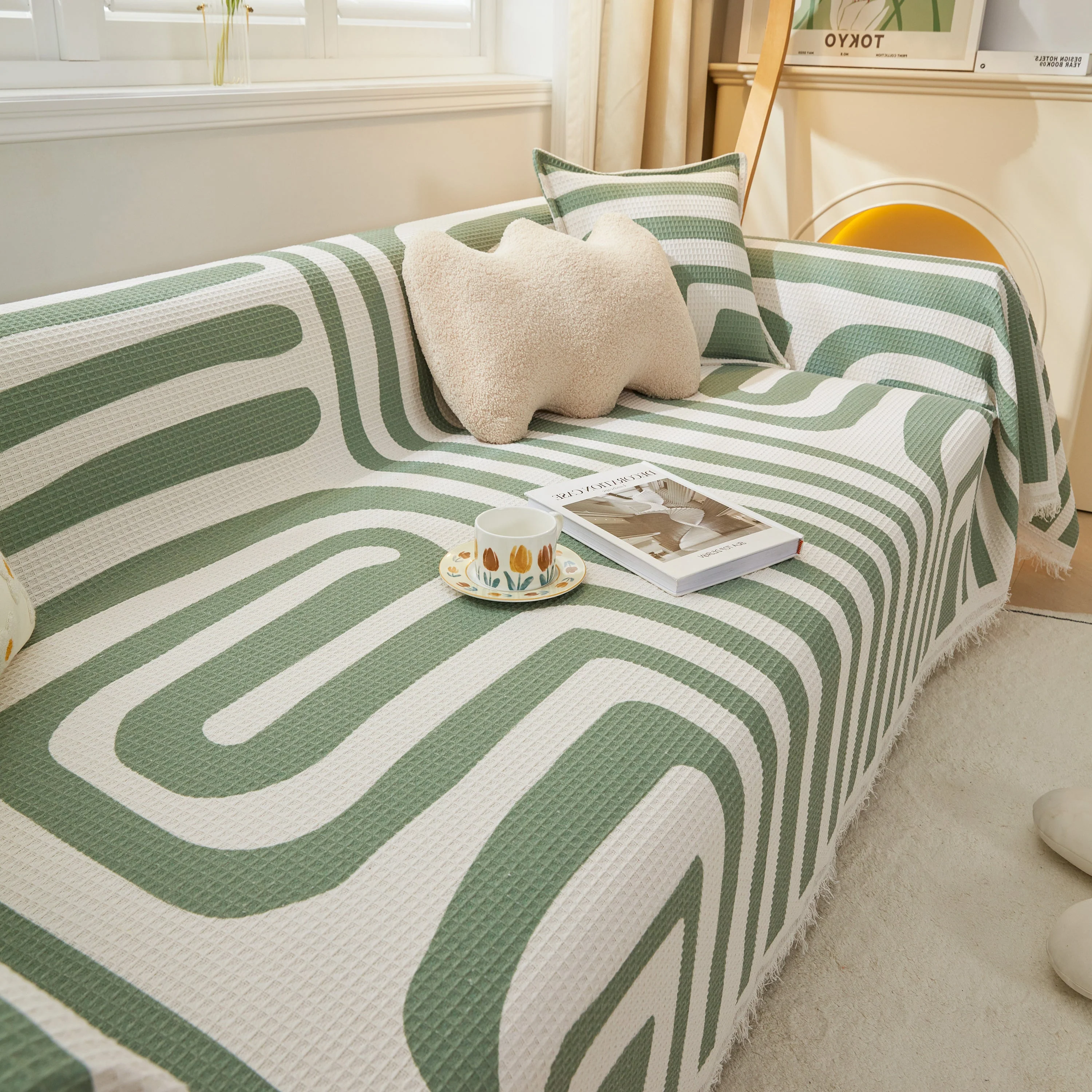 Furniture Covers for Pets, Waffle Lattice Fabric Sofa Throw, Couch Cover Blanket Throw - Image 62