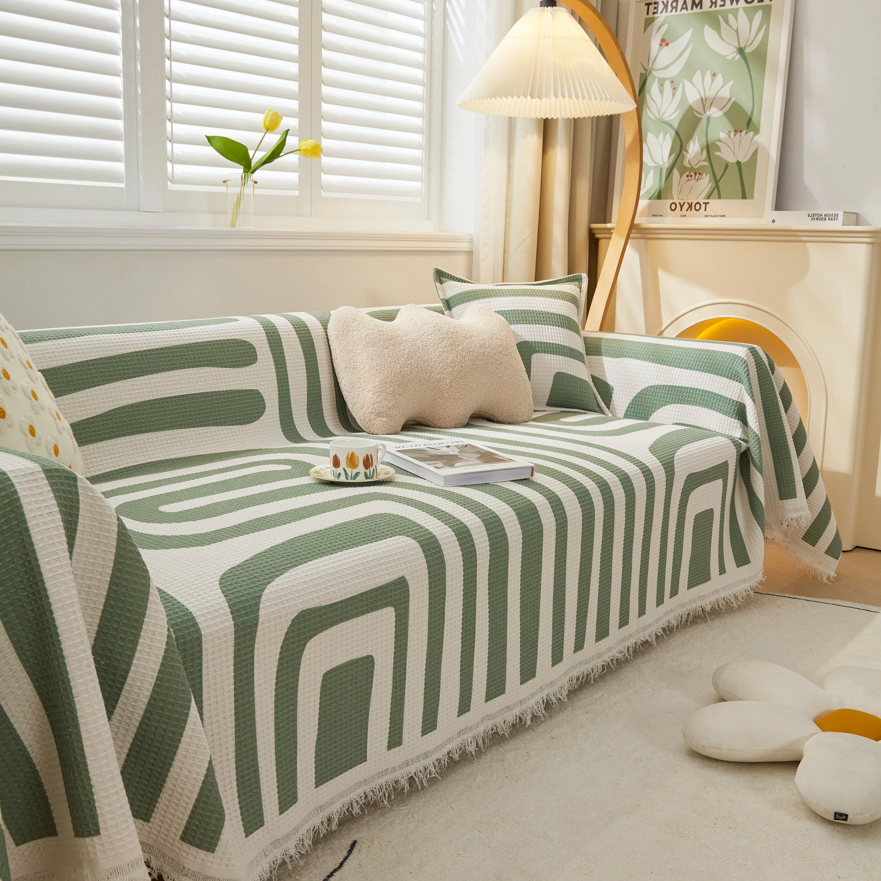 Furniture Covers for Pets, Waffle Lattice Fabric Sofa Throw, Couch Cover Blanket Throw - Image 63
