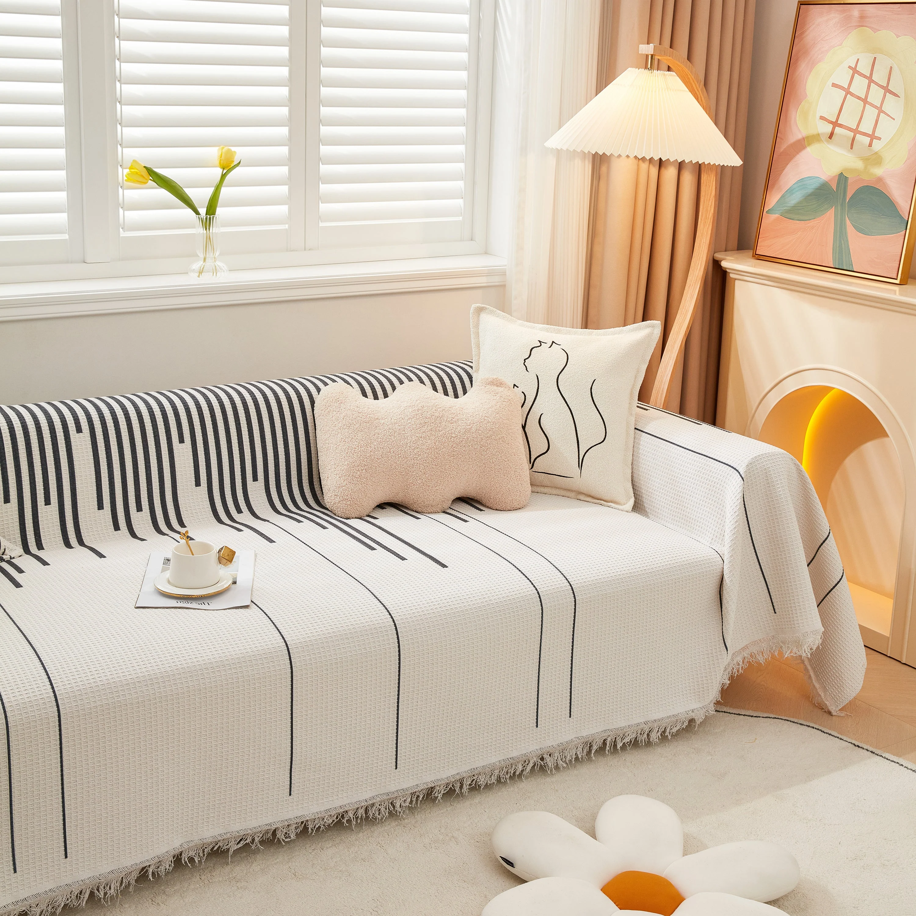 Furniture Covers for Pets, Waffle Lattice Fabric Sofa Throw, Couch Cover Blanket Throw - Image 9