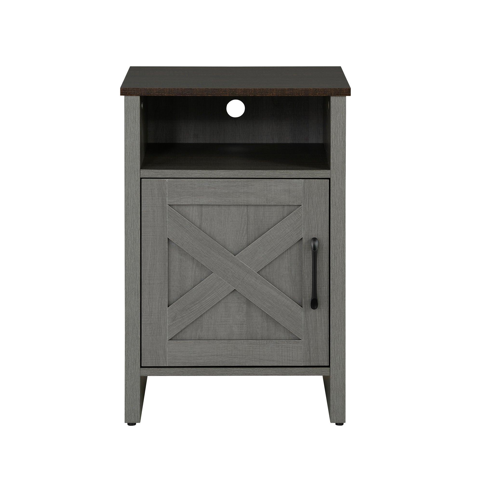 Furniture of America Farmhouse Grey 16-inch Side Table with Barn Door and Open Shelf - Image 2