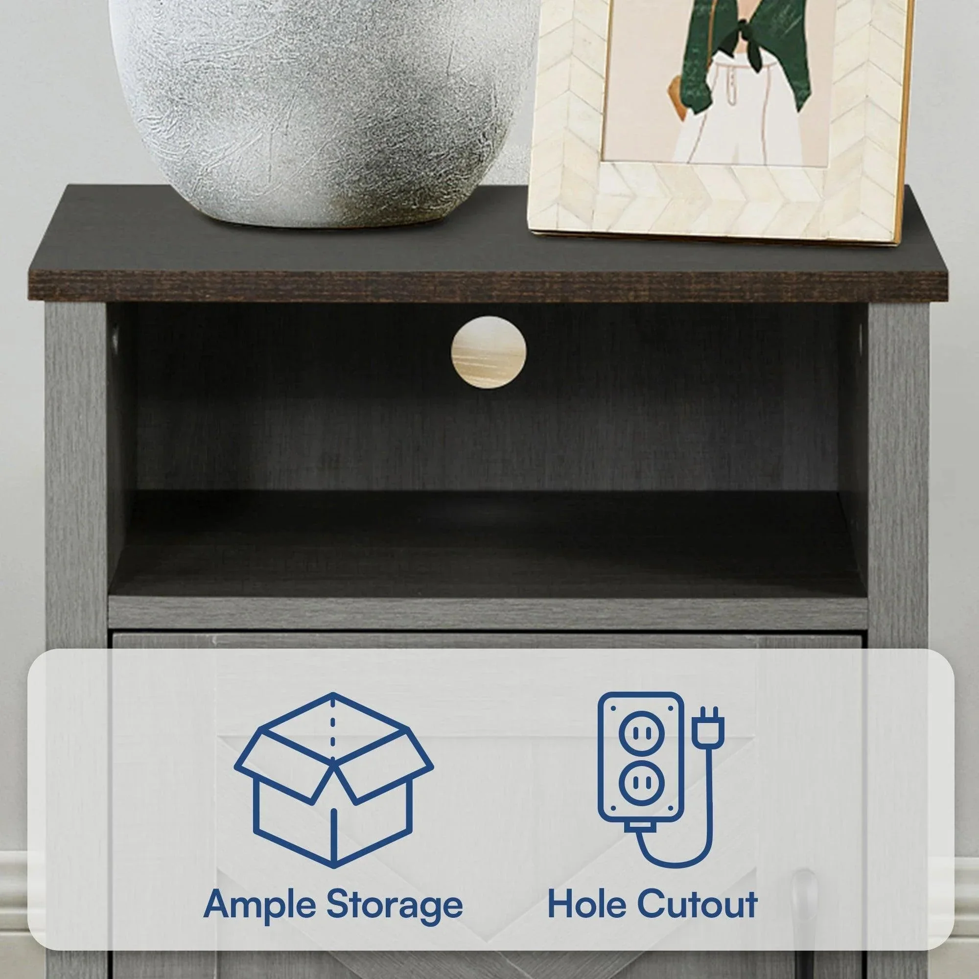 Furniture of America Farmhouse Grey 16-inch Side Table with Barn Door and Open Shelf - Image 3