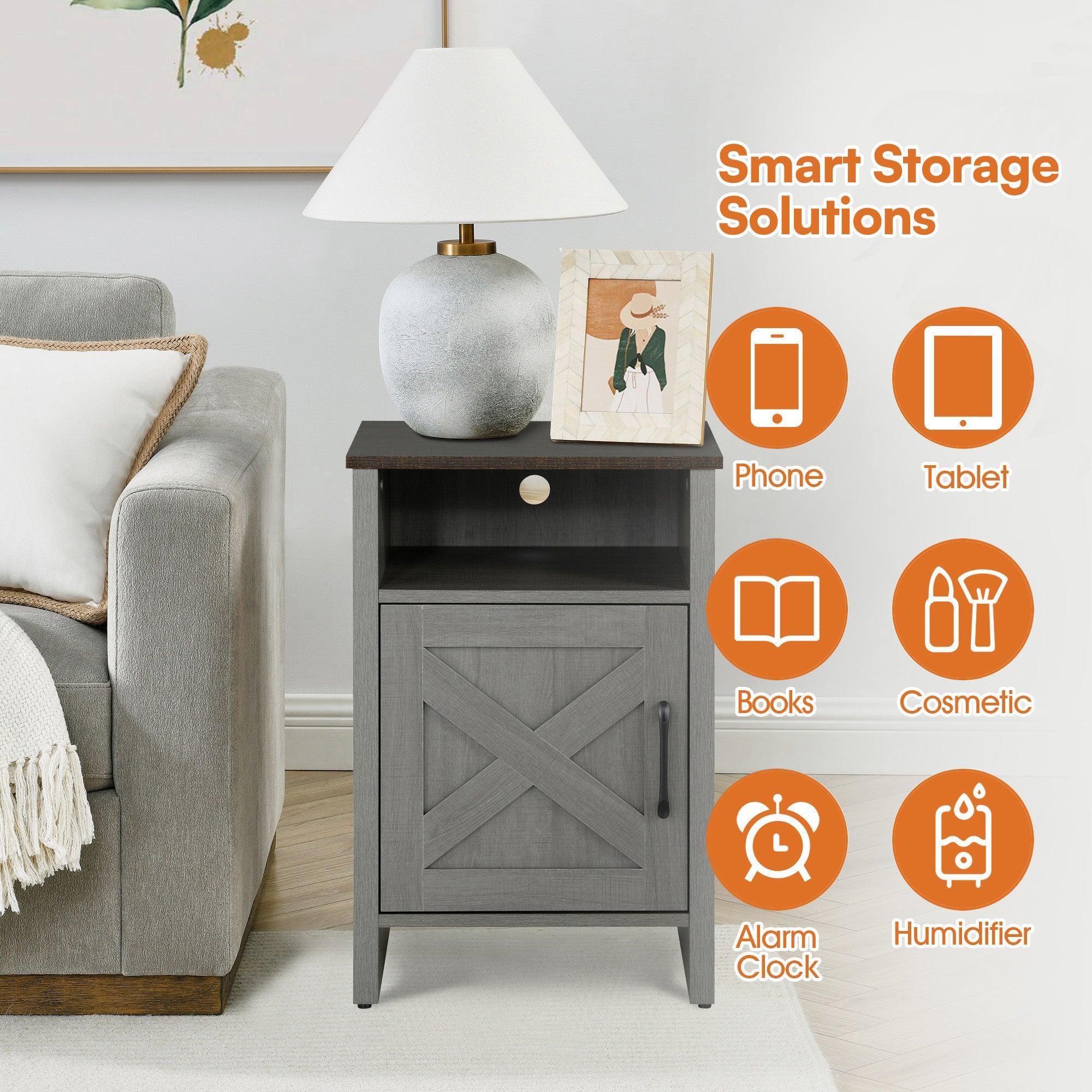 Furniture of America Farmhouse Grey 16-inch Side Table with Barn Door and Open Shelf - Image 4