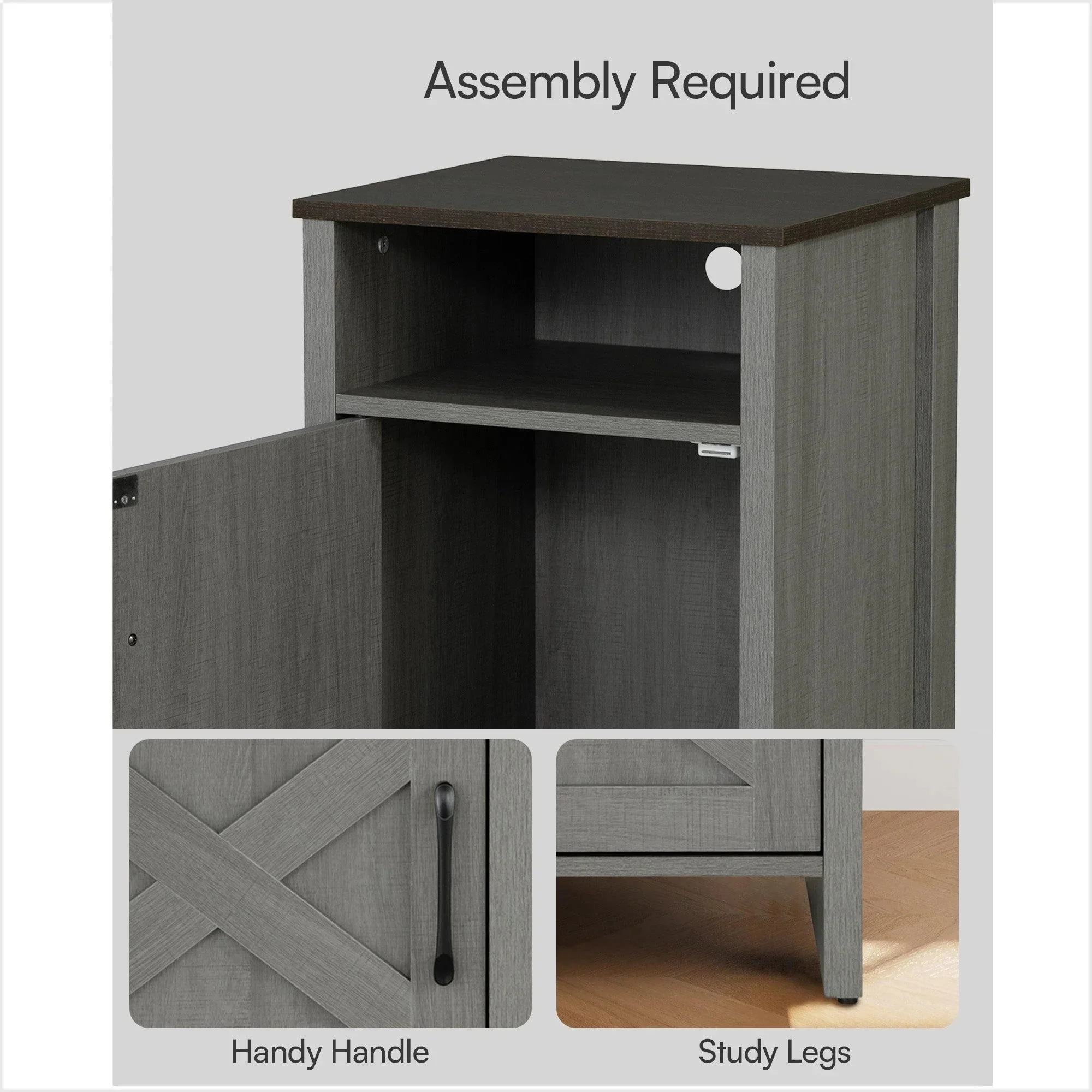 Furniture of America Farmhouse Grey 16-inch Side Table with Barn Door and Open Shelf - Image 5