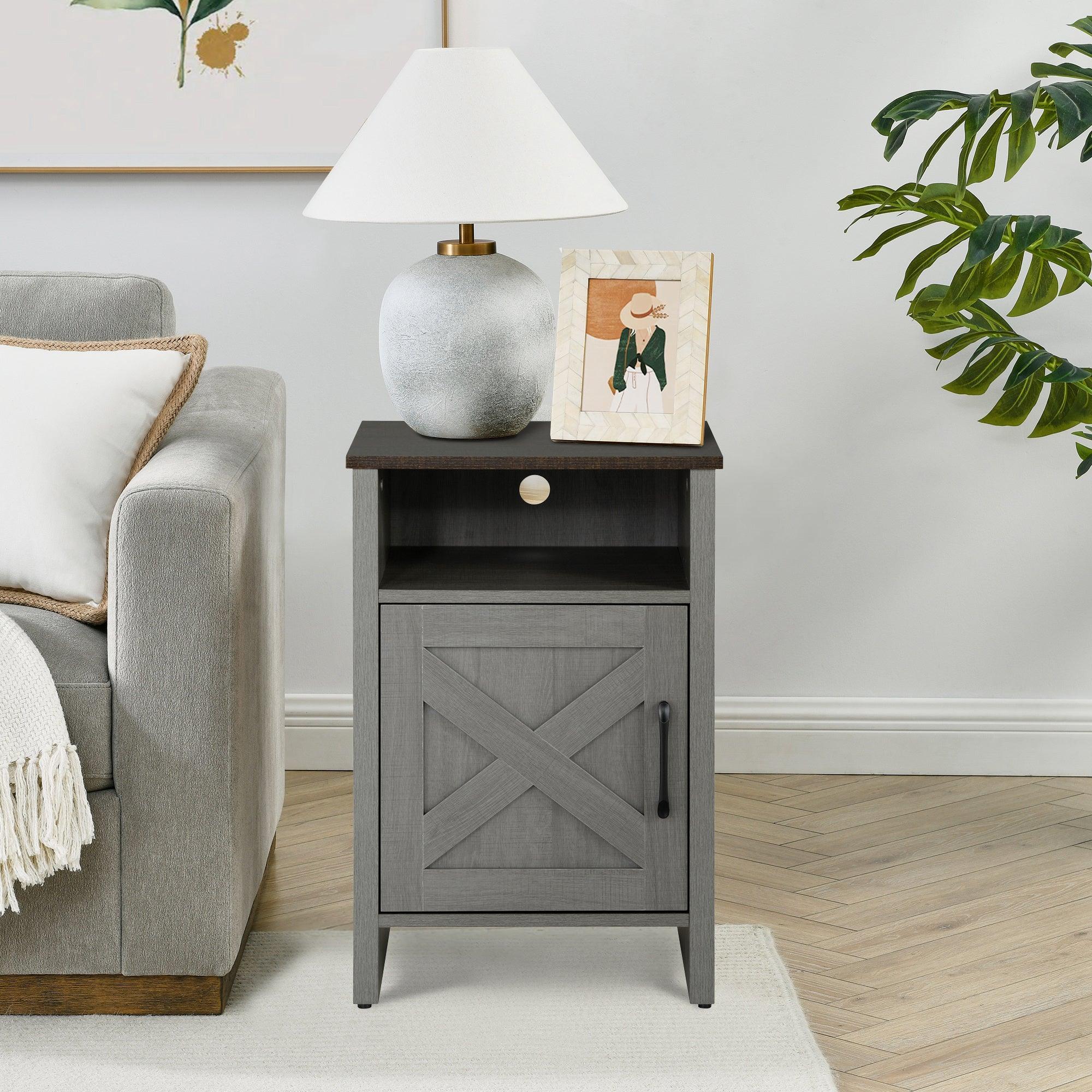 Furniture of America Farmhouse Grey 16-inch Side Table with Barn Door and Open Shelf - Image 8