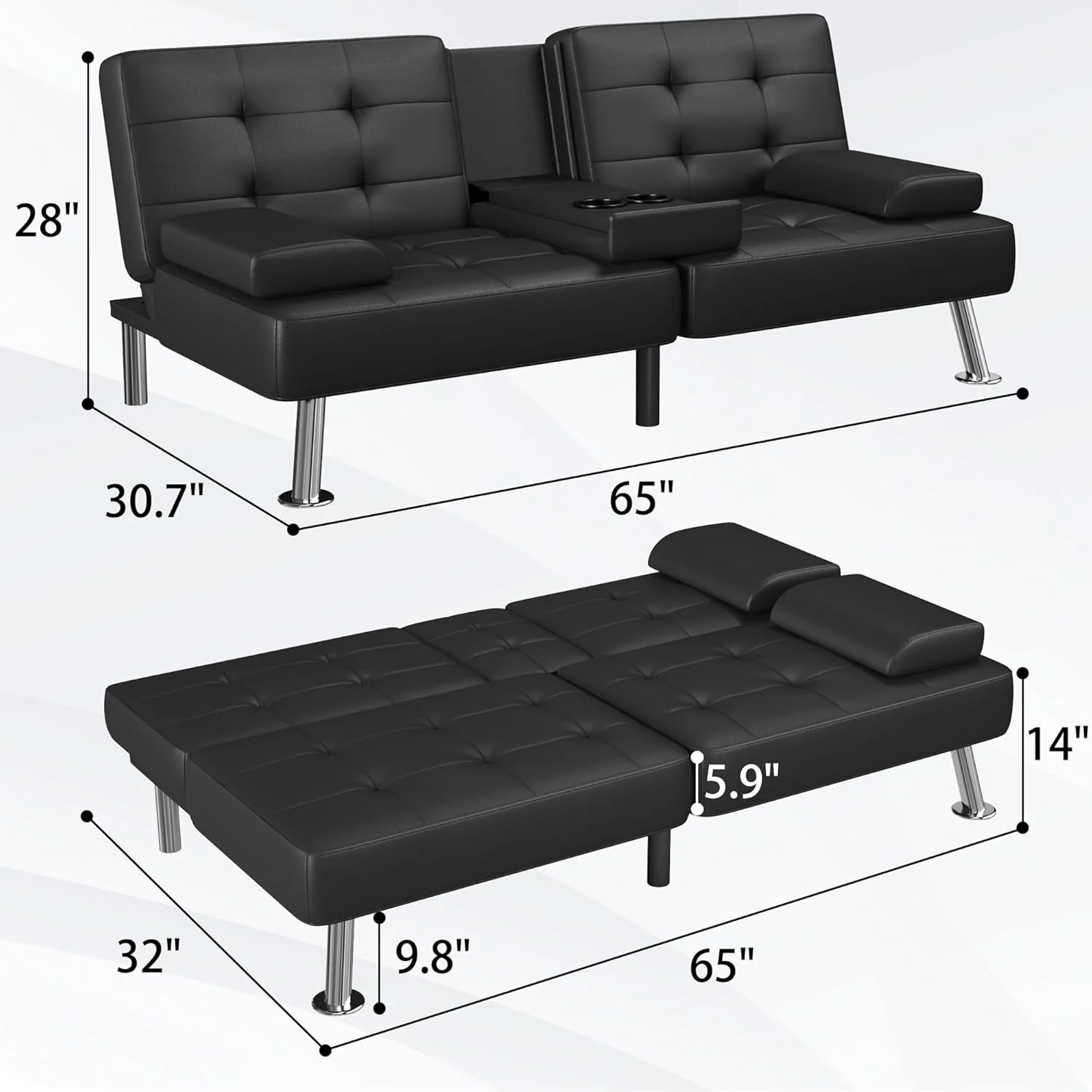 Futon Sofa Bed Modern Folding Futon Set Convertible Recliner Lounge - Image 2