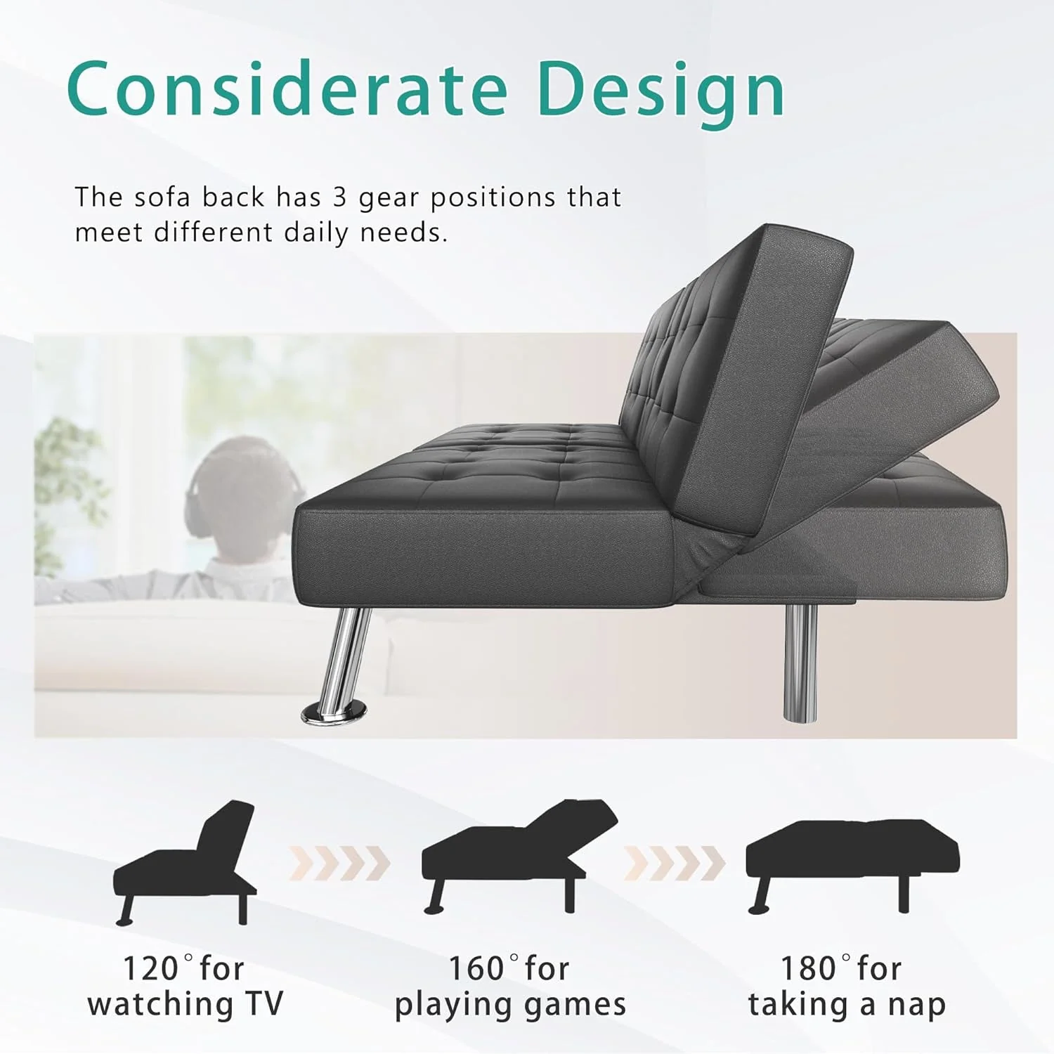 Futon Sofa Bed Modern Folding Futon Set Convertible Recliner Lounge - Image 5