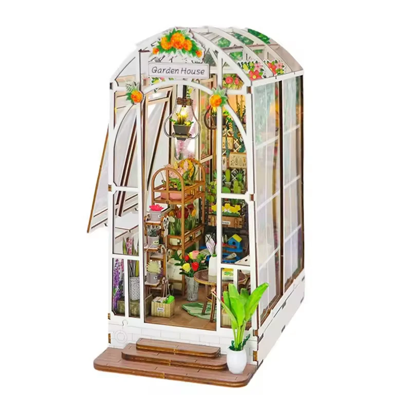 Garden House Dollhouse Kit - Miniature Wizardi Roombox Kit with LED Light F07M51-81-M2313 - Image 2