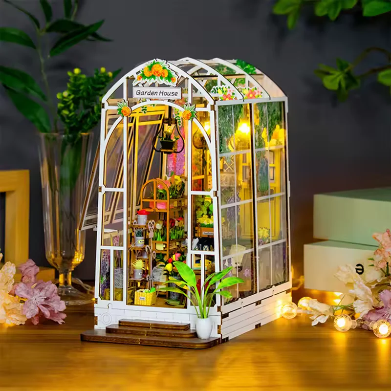 Garden House Dollhouse Kit - Miniature Wizardi Roombox Kit with LED Light F07M51-81-M2313 - Image 5