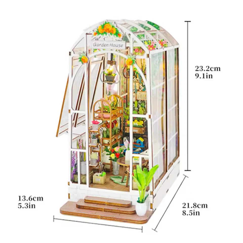 Garden House Dollhouse Kit - Miniature Wizardi Roombox Kit with LED Light F07M51-81-M2313 - Image 7