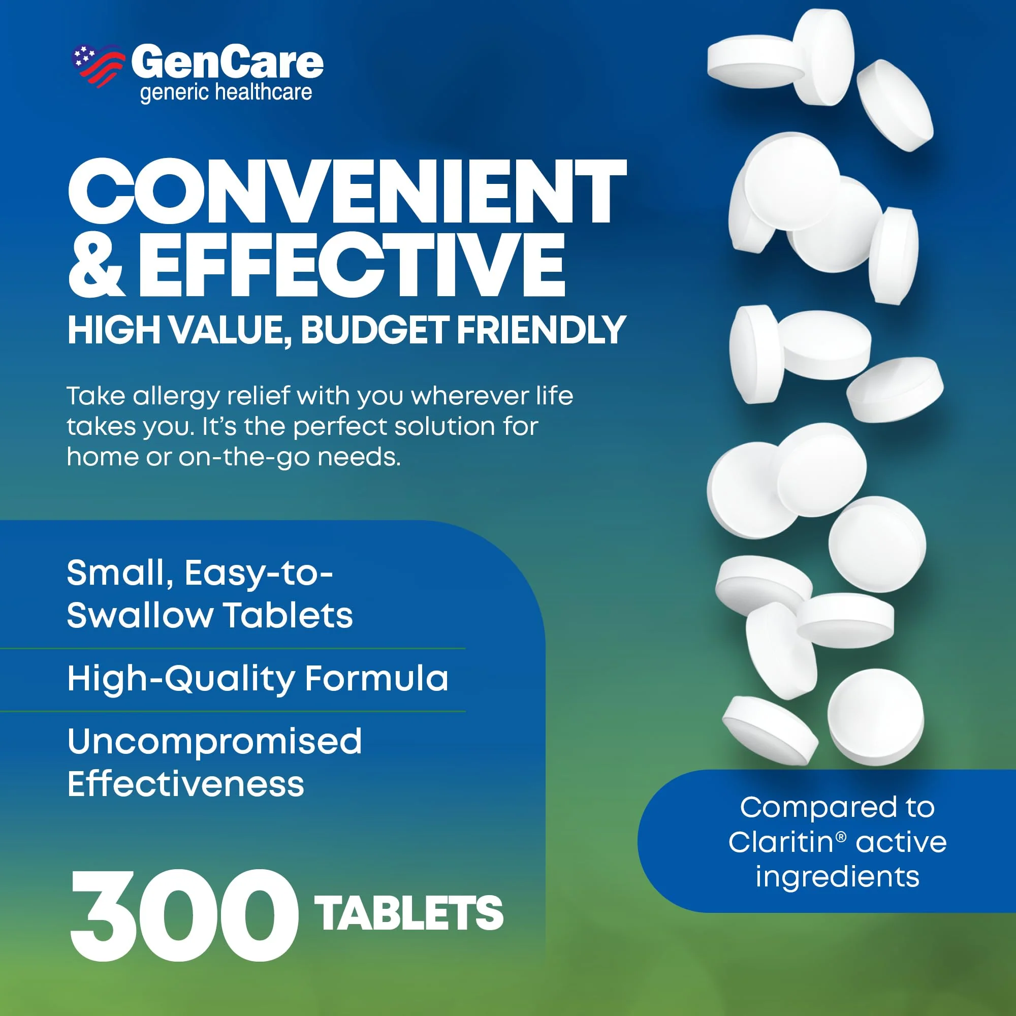 GenCare 24 Hour Nondrowsy Allergy Relief Tablets – Loratadine 10mg 300 Count – Daily Allergy Medicine Non Drowsy Antihistamine for Adults & Kids Age 6+, Generic for Clariten 10 mg, Single Tablet Dose - Image 5