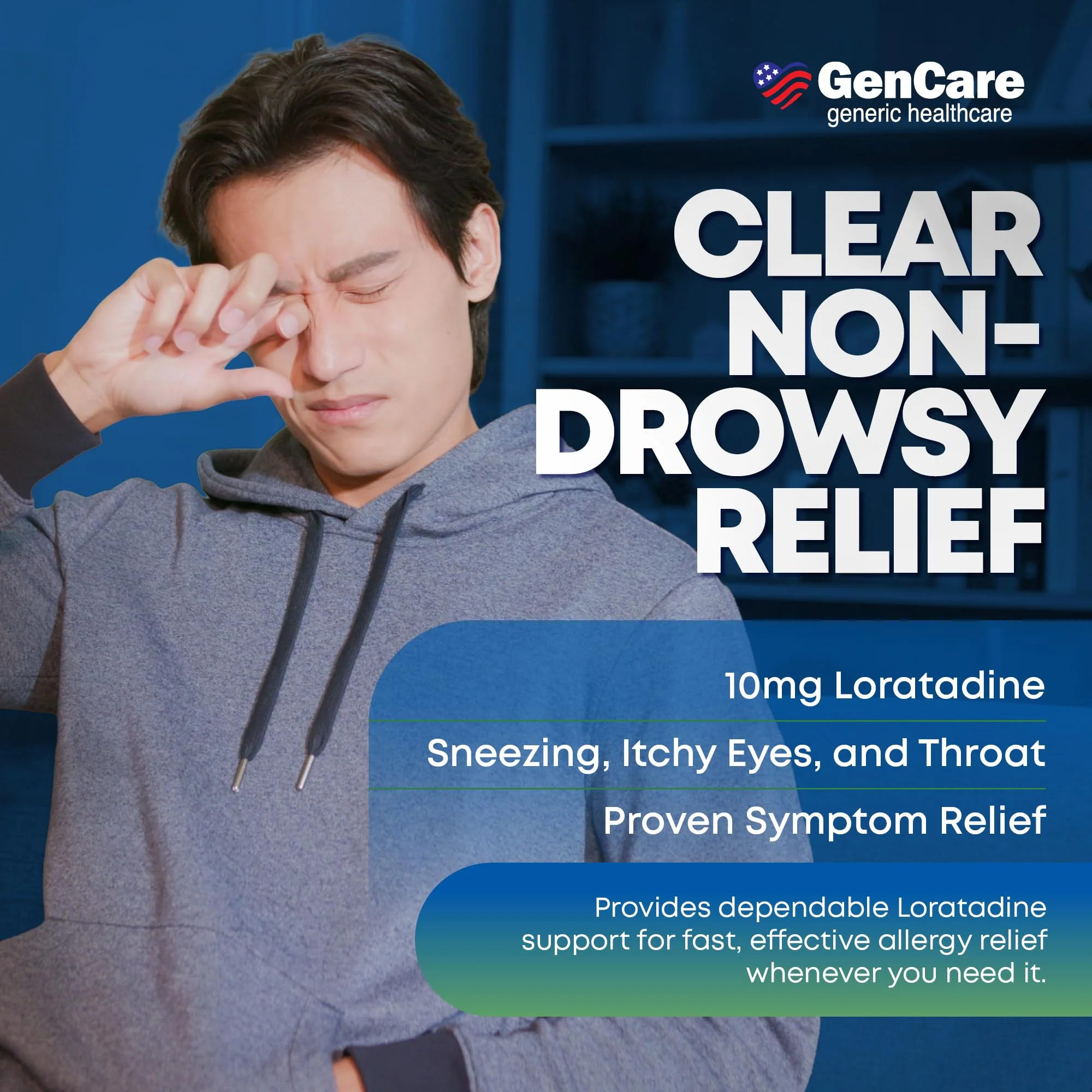 GenCare 24 Hour Nondrowsy Allergy Relief Tablets – Loratadine 10mg 300 Count – Daily Allergy Medicine Non Drowsy Antihistamine for Adults & Kids Age 6+, Generic for Clariten 10 mg, Single Tablet Dose - Image 6