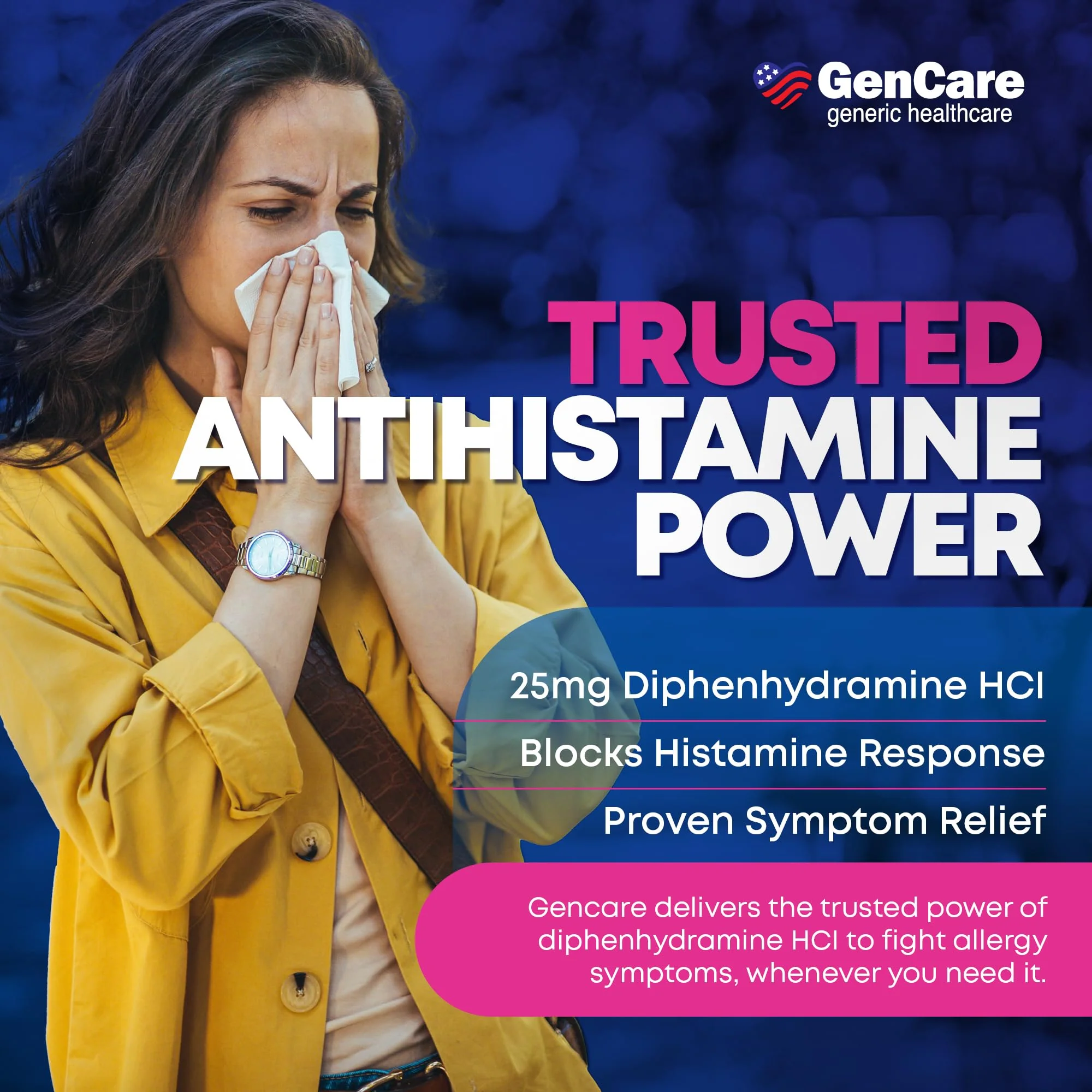 GenCare Allergy Relief Medicine – Bulk Value 600 Count Diphenhydramine 25mg – Antihistamines for Adults for Congestion, Sneezing, Runny Nose, Itchy Eyes & Throat – Pink Generic Benadryl Tablets 25 mg - Image 6