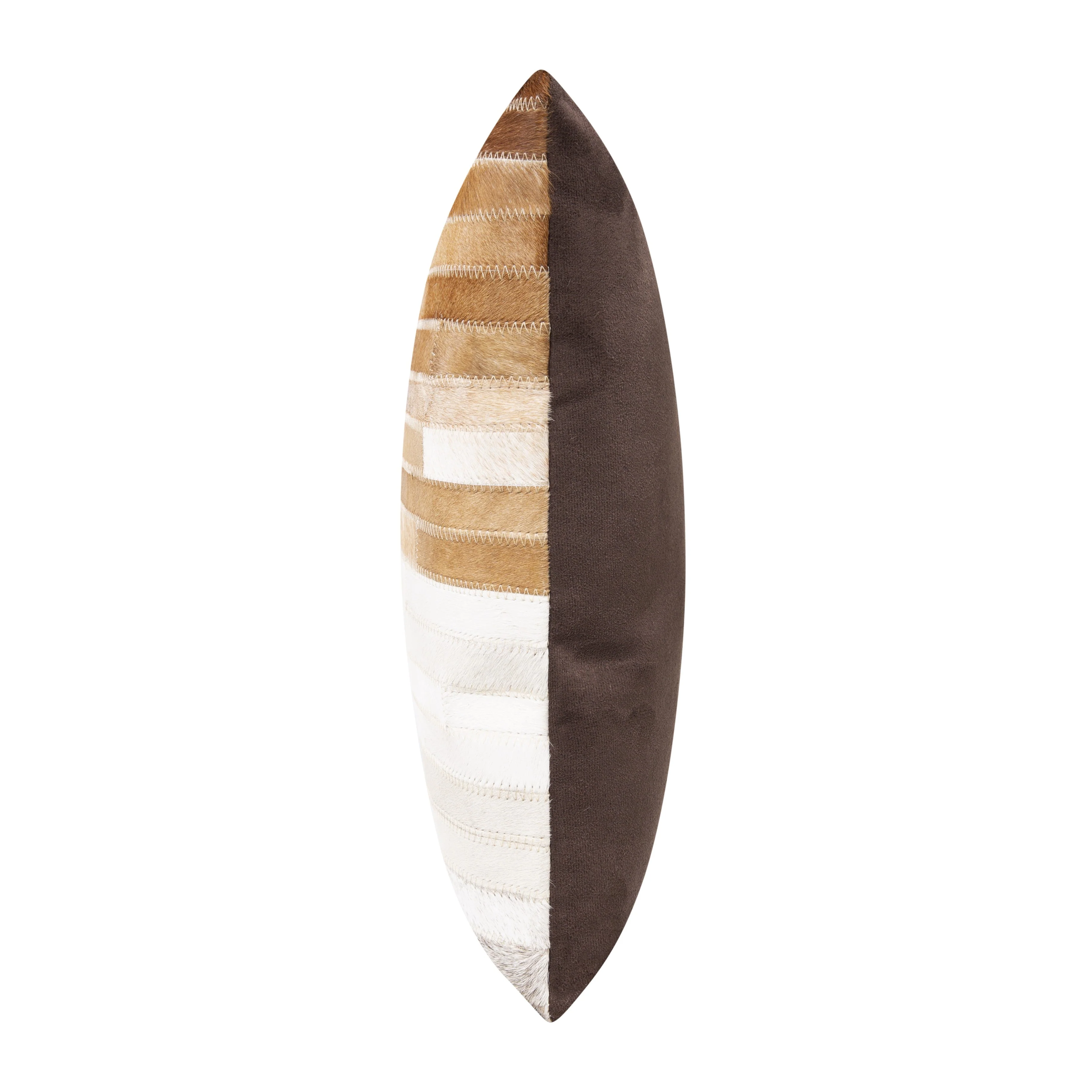 Genuine Cowhide Leather Decorative Throw Pillow - Beige and Ivory Striped Patchwork, 20x20 - Image 6
