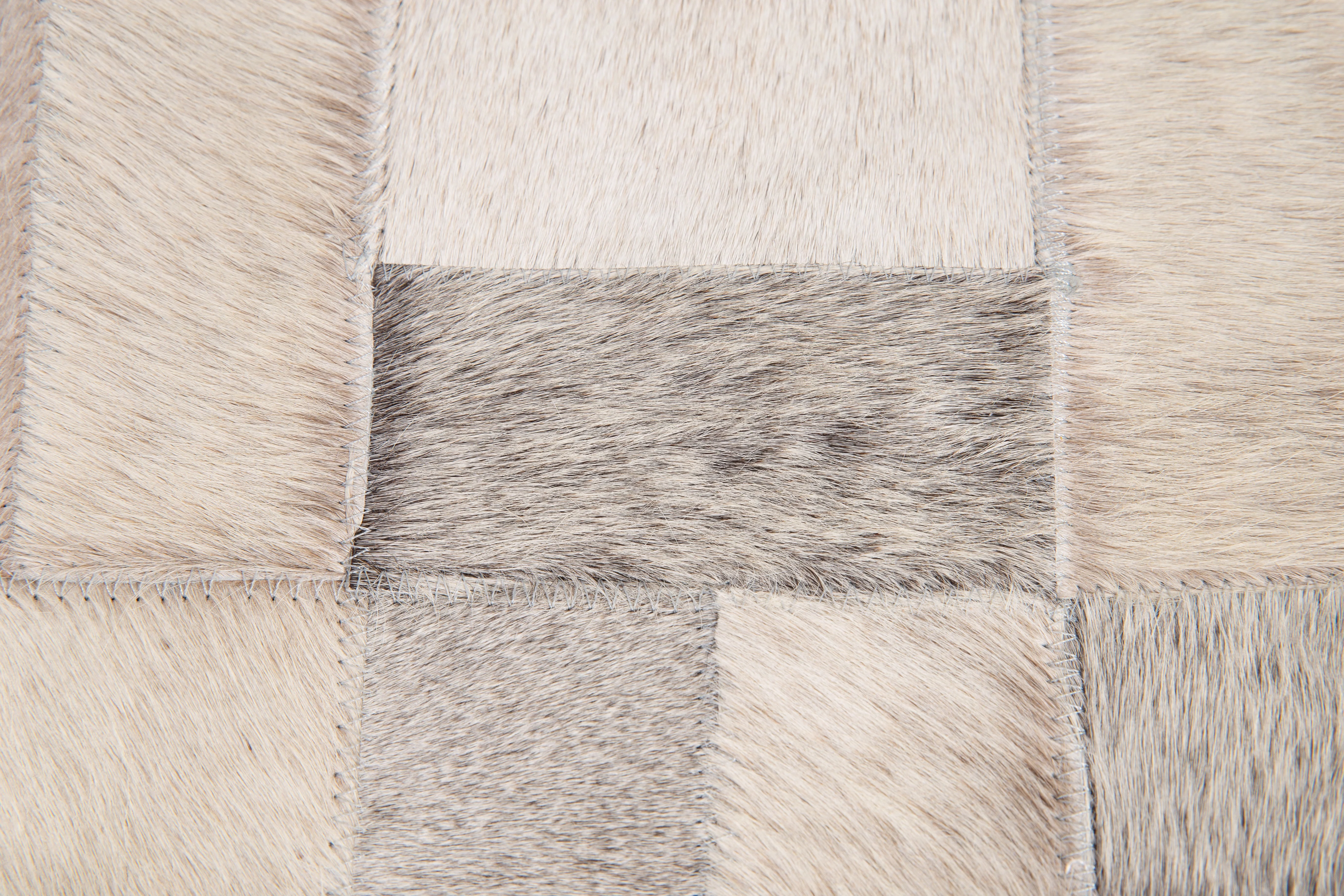 Genuine Cowhide Leather Decorative Throw Pillow - Gray and Ivory Diamond Patchwork, 20x20 - Image 2