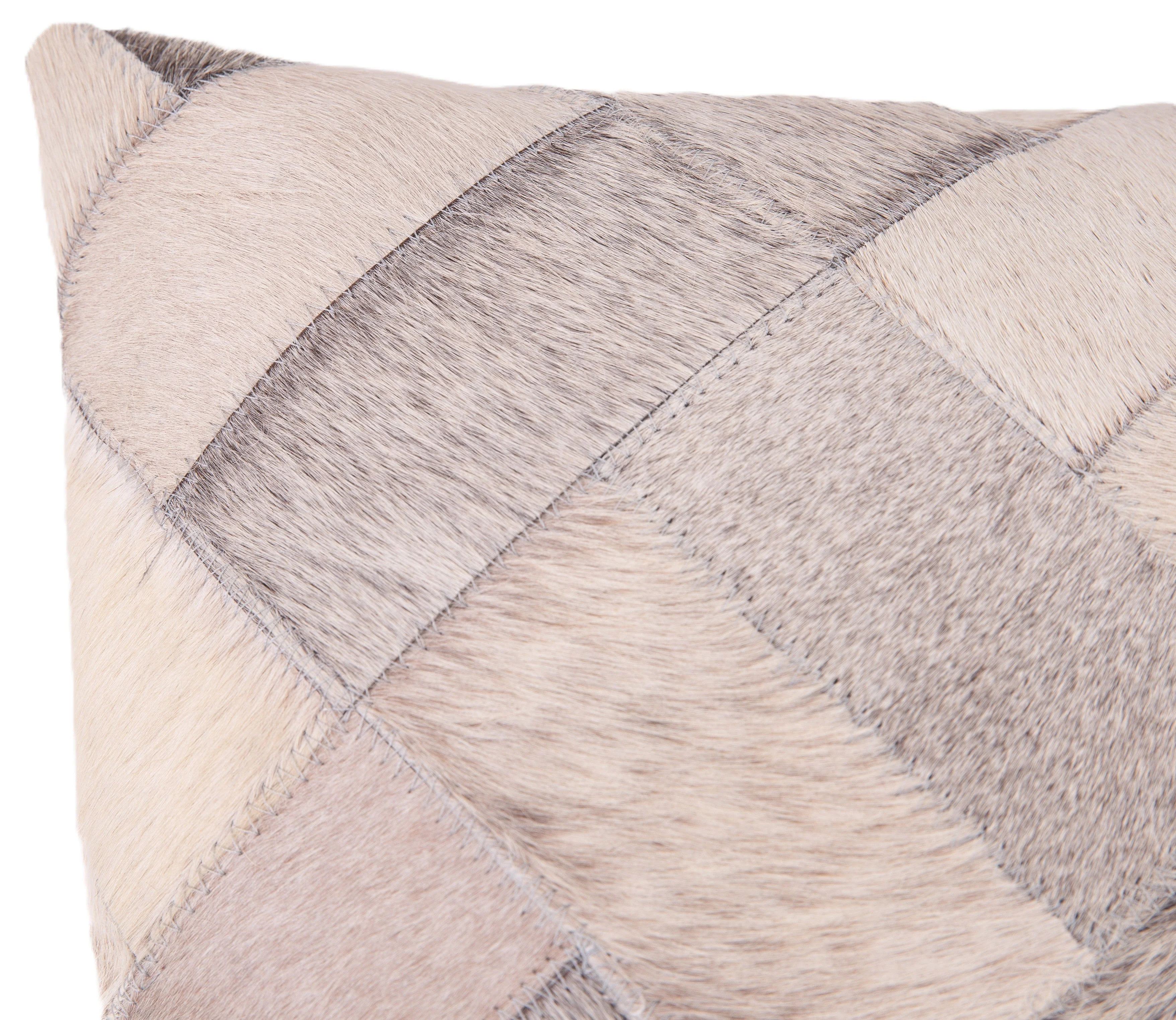 Genuine Cowhide Leather Decorative Throw Pillow - Gray and Ivory Diamond Patchwork, 20x20 - Image 4
