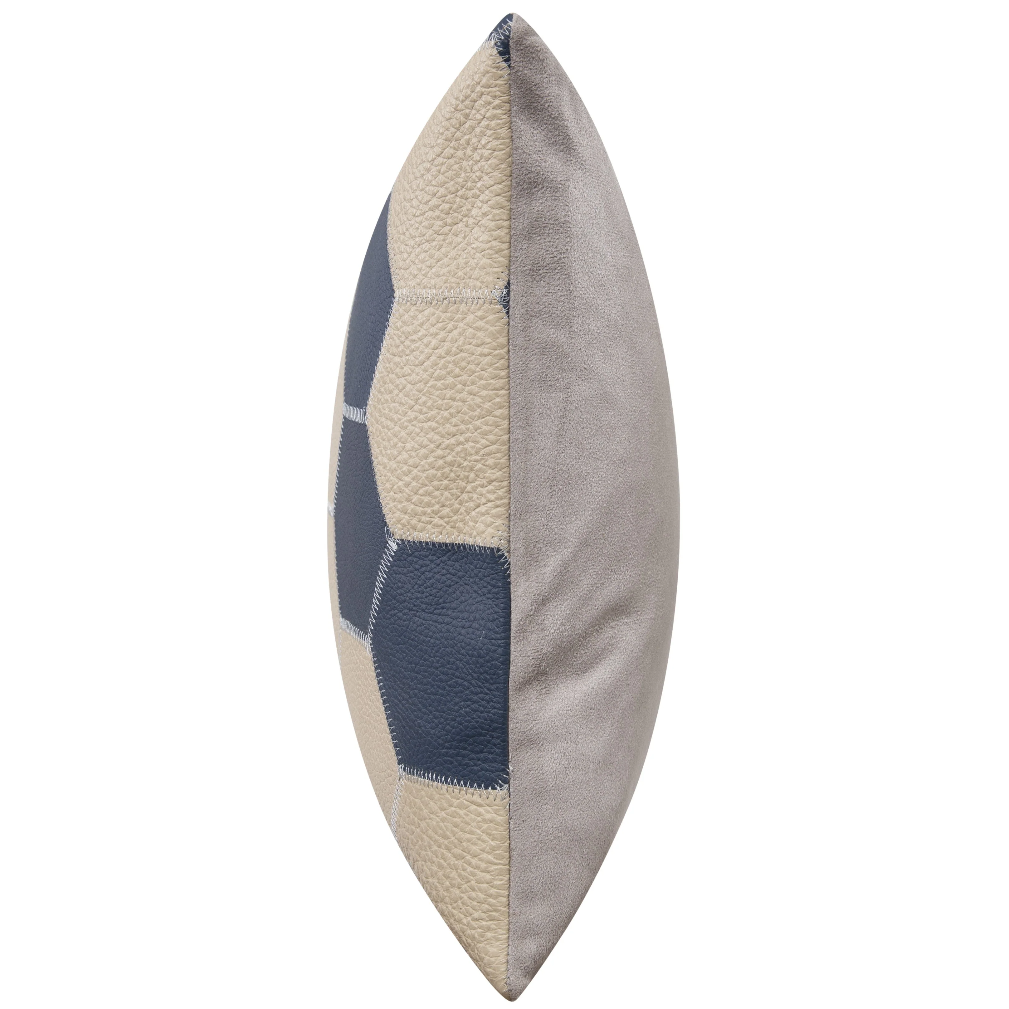 Genuine Cowhide Leather Decorative Throw Pillow - Navy Blue and Cream Hexagonal Patchwork - Image 11