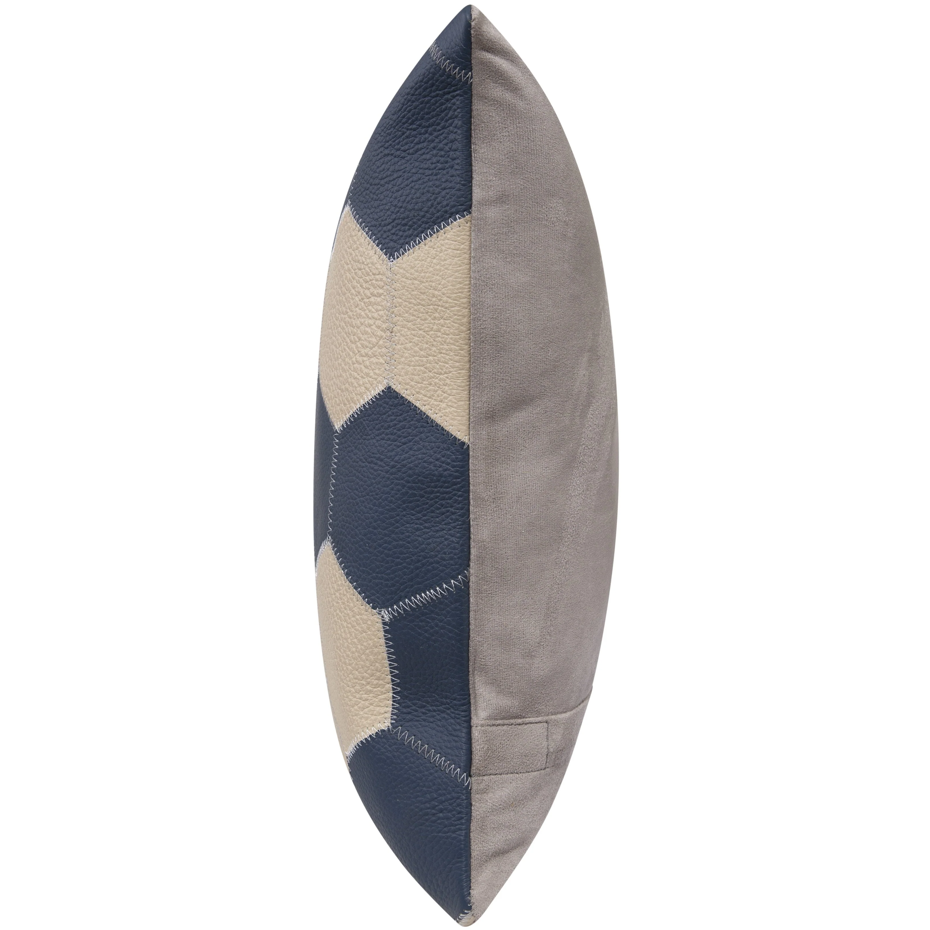 Genuine Cowhide Leather Decorative Throw Pillow - Navy Blue and Cream Hexagonal Patchwork - Image 4
