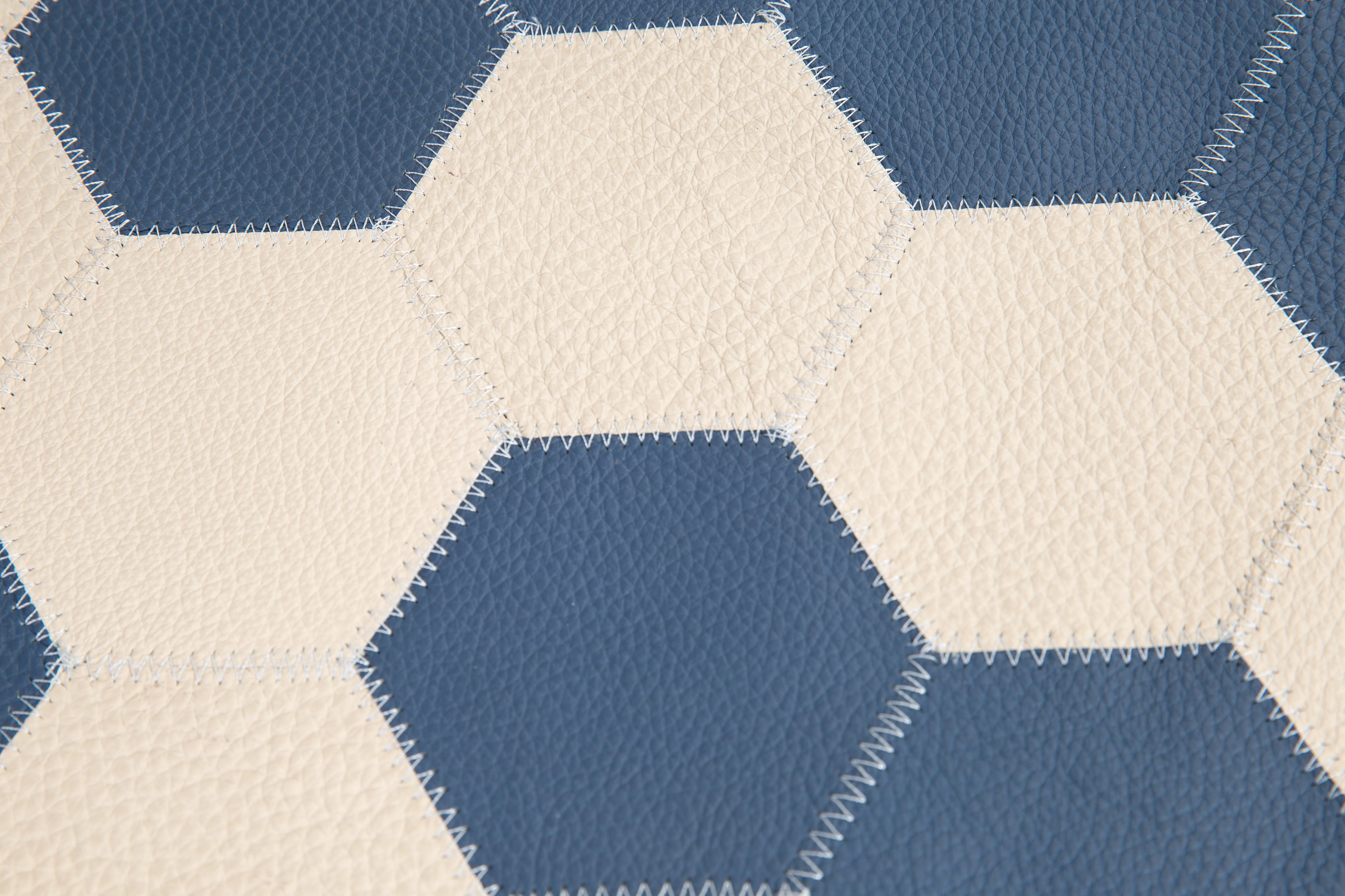 Genuine Cowhide Leather Decorative Throw Pillow - Navy Blue and Cream Hexagonal Patchwork - Image 7