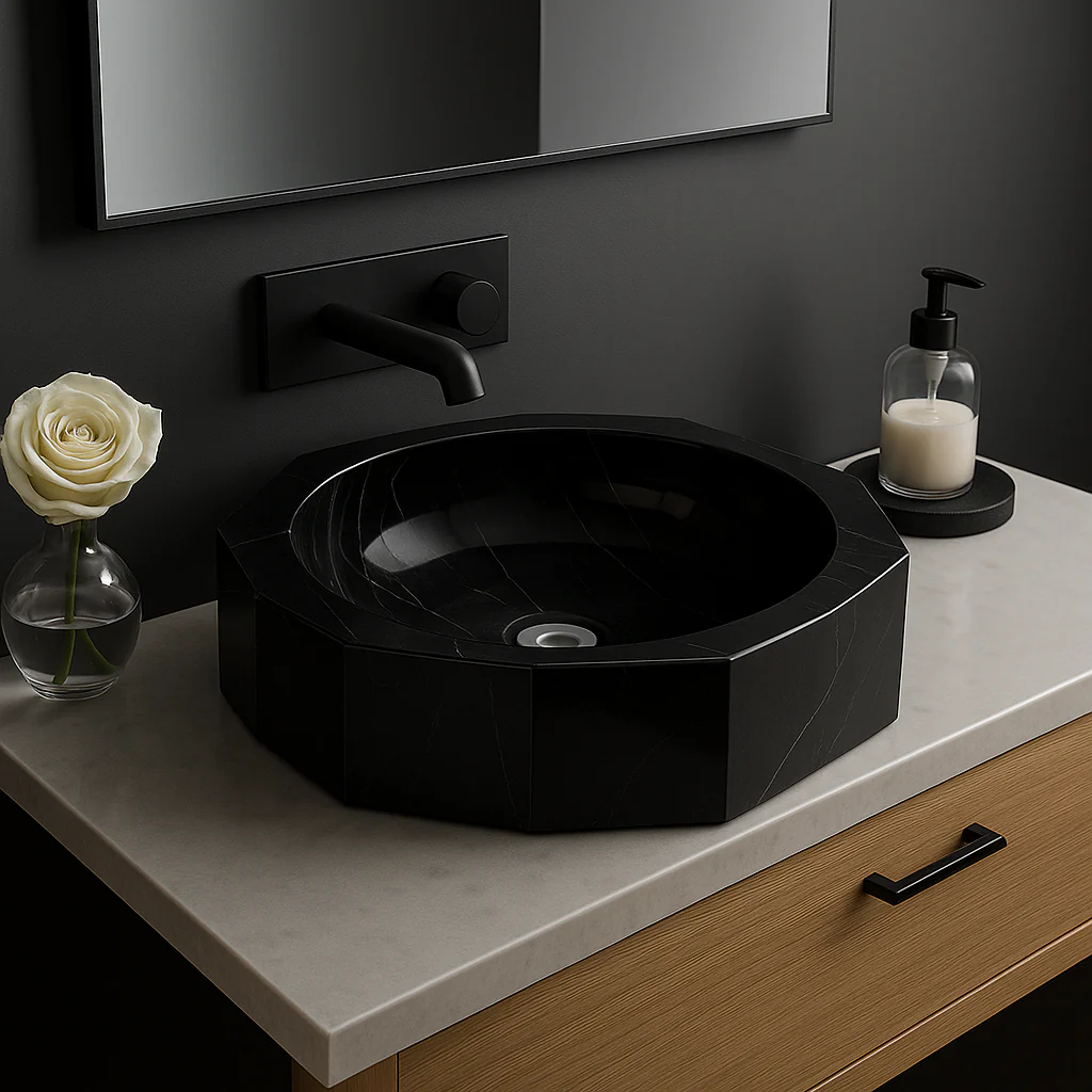 Geometric Black Marble Sink - Image 3