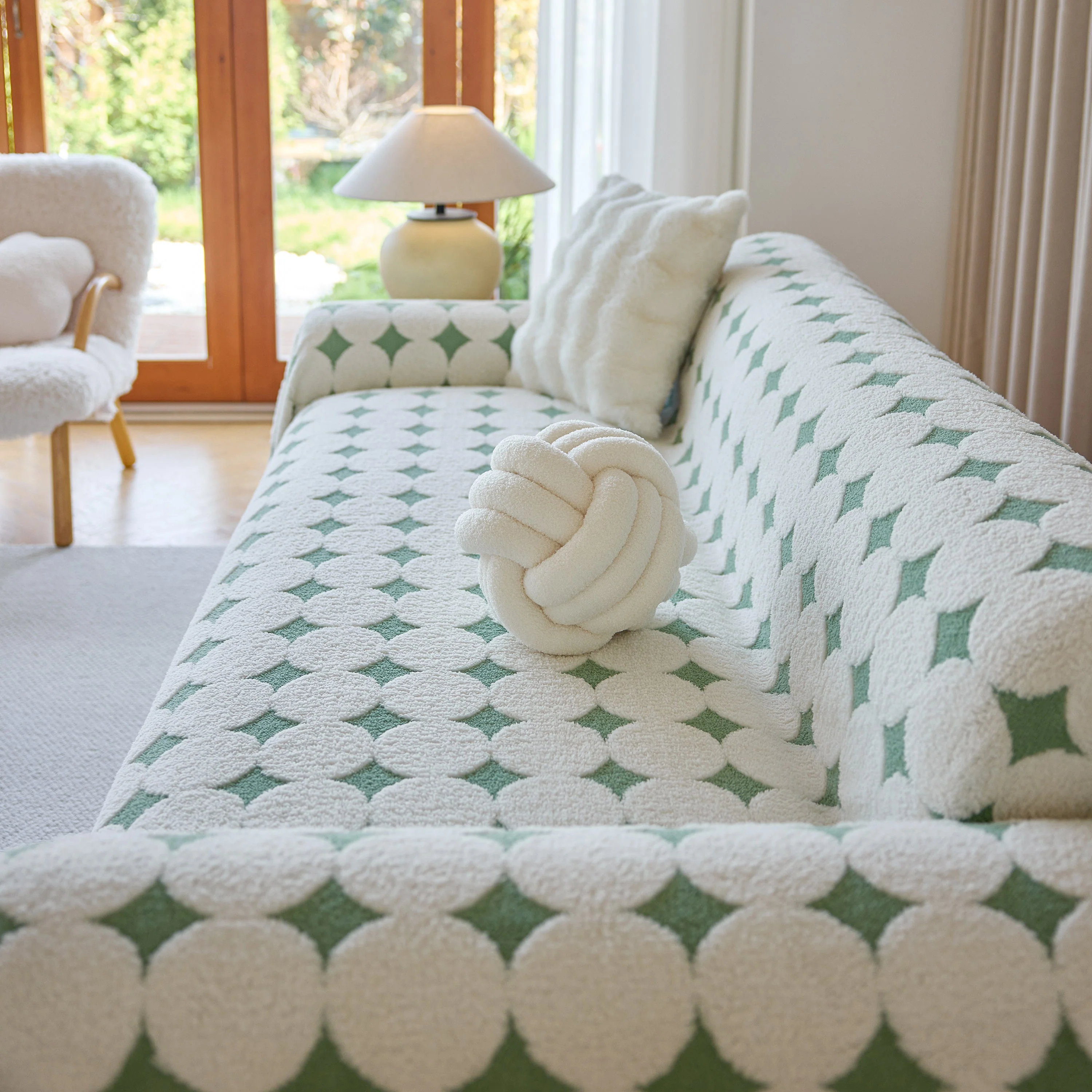 Geometric Jacquard Plush Warm Sofa Couch Cover Coral Fleece Throw Blanket for Couch - Image 10