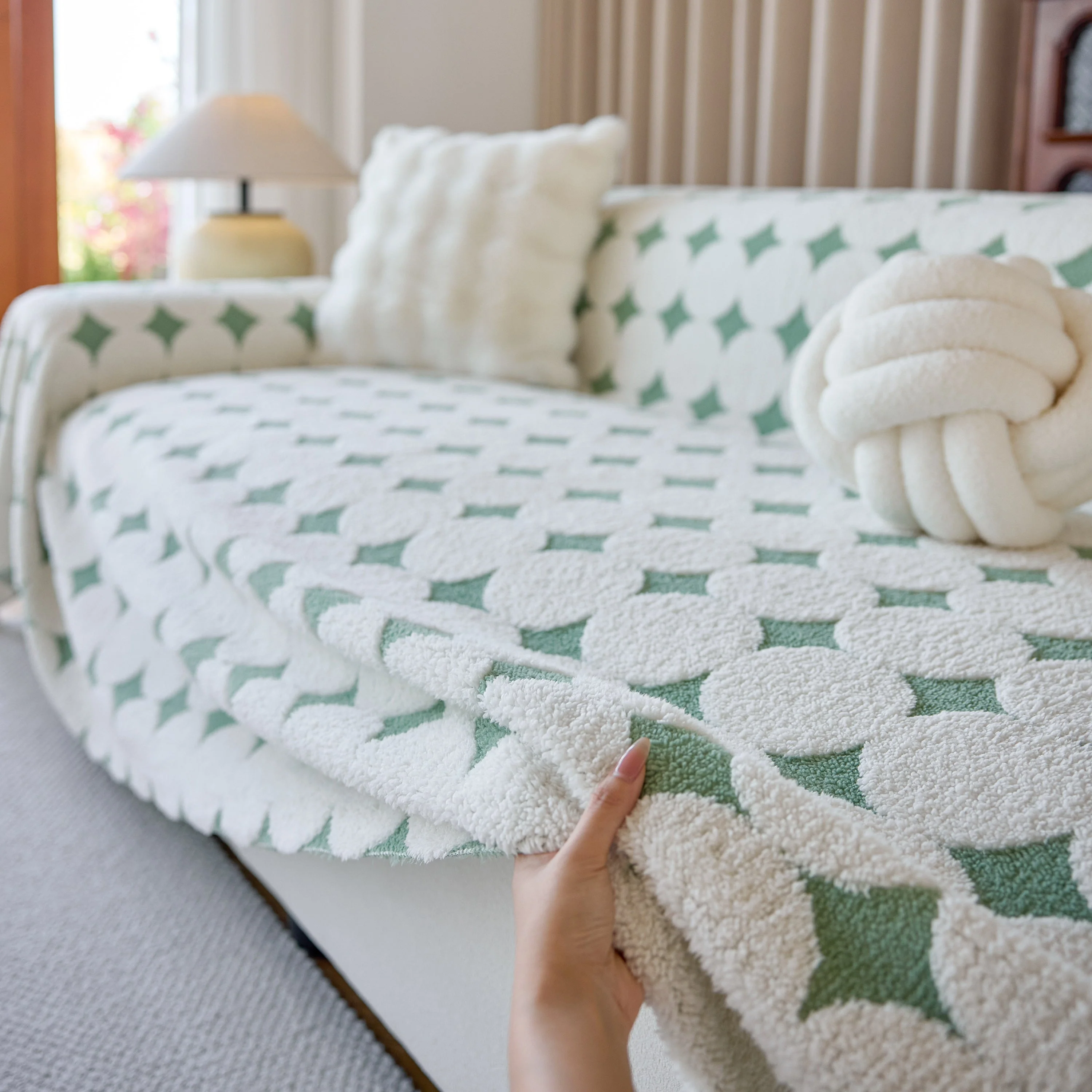 Geometric Jacquard Plush Warm Sofa Couch Cover Coral Fleece Throw Blanket for Couch - Image 18