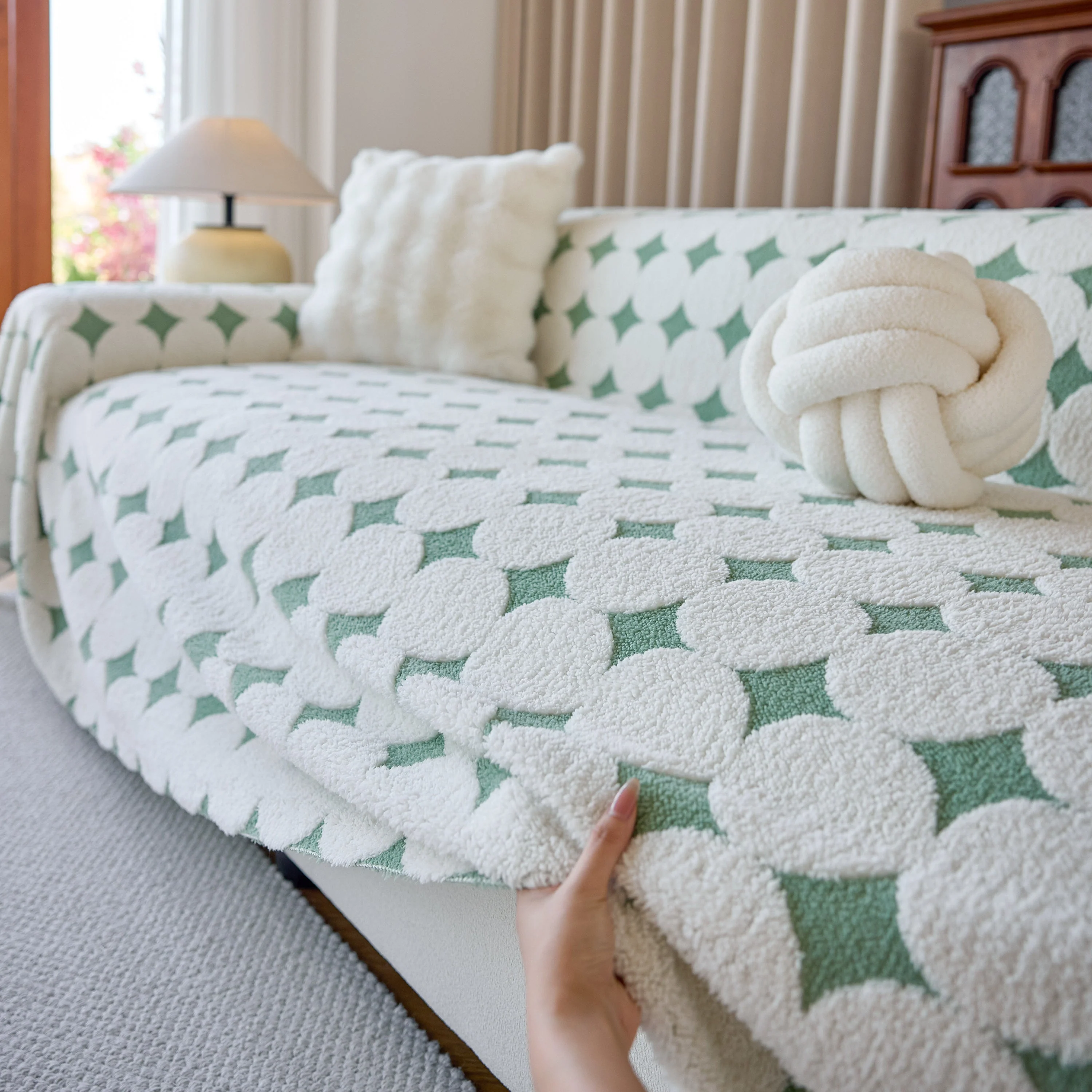 Geometric Jacquard Plush Warm Sofa Couch Cover Coral Fleece Throw Blanket for Couch - Image 19