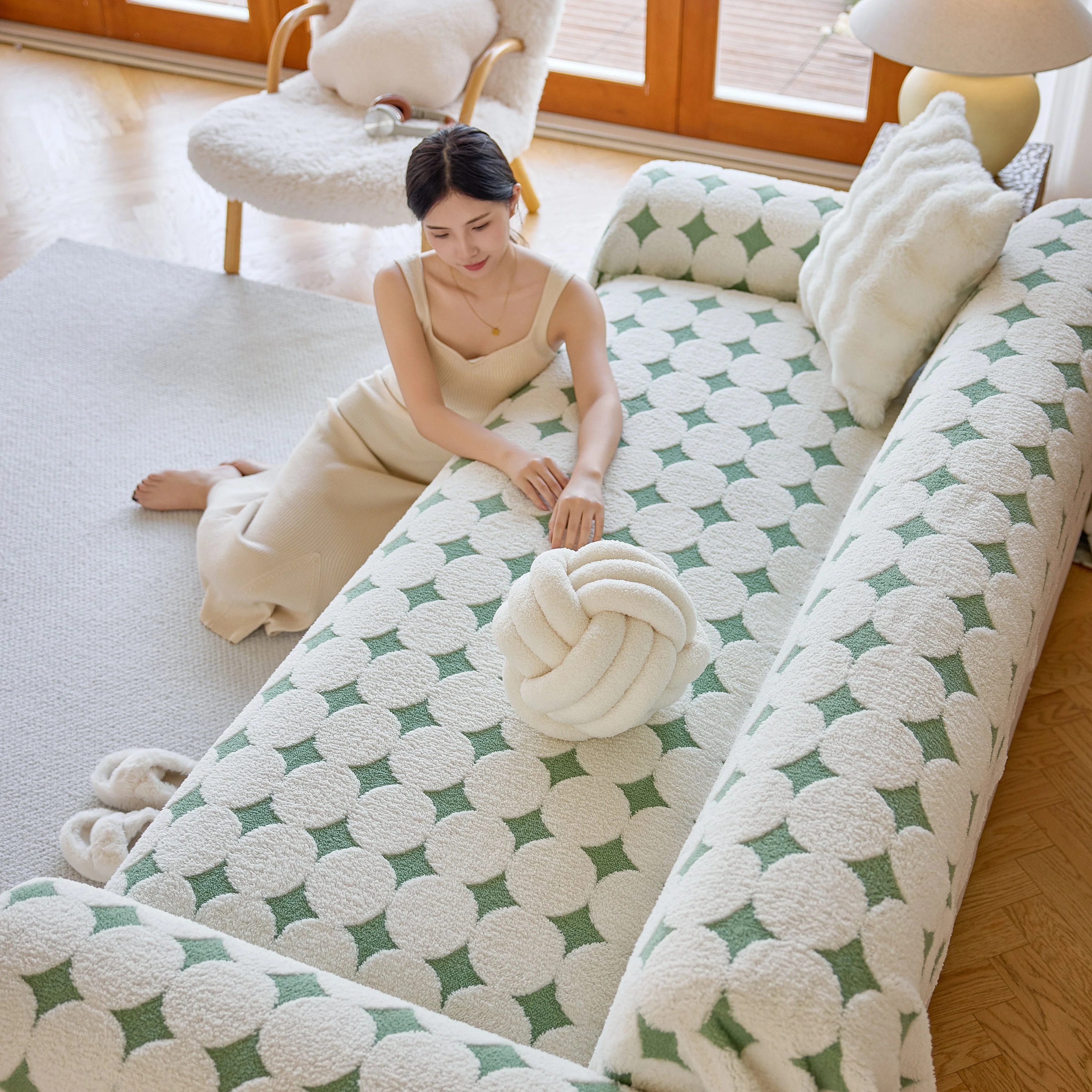 Geometric Jacquard Plush Warm Sofa Couch Cover Coral Fleece Throw Blanket for Couch - Image 37