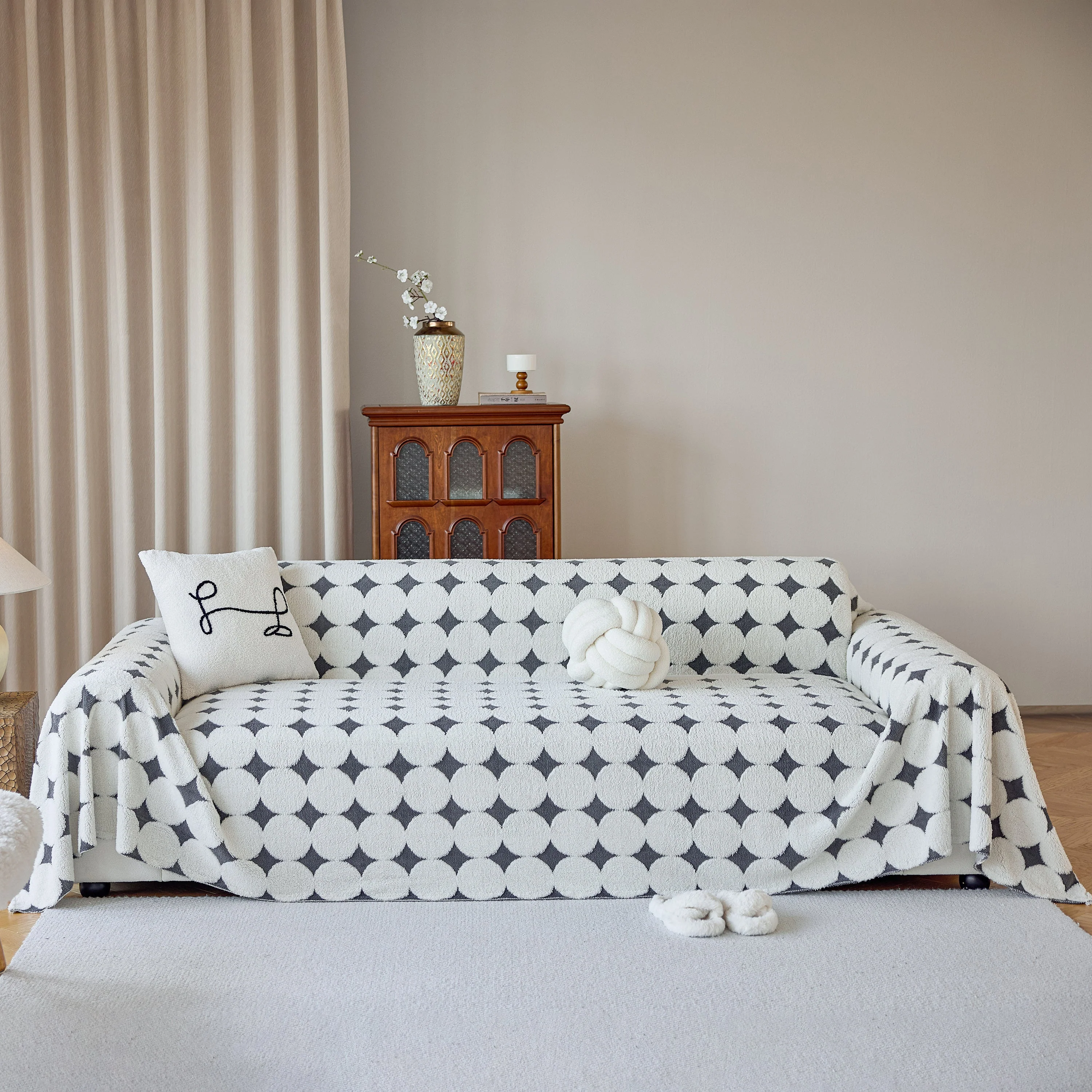 Geometric Jacquard Plush Warm Sofa Couch Cover Coral Fleece Throw Blanket for Couch - Image 44