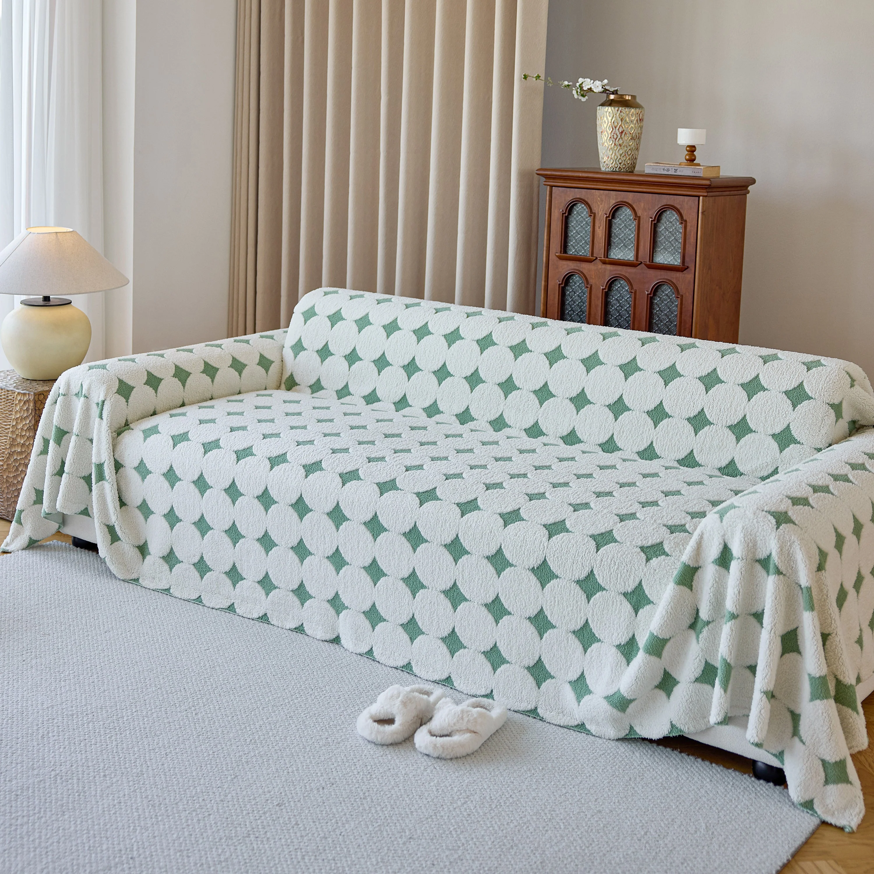 Geometric Jacquard Plush Warm Sofa Couch Cover Coral Fleece Throw Blanket for Couch - Image 45