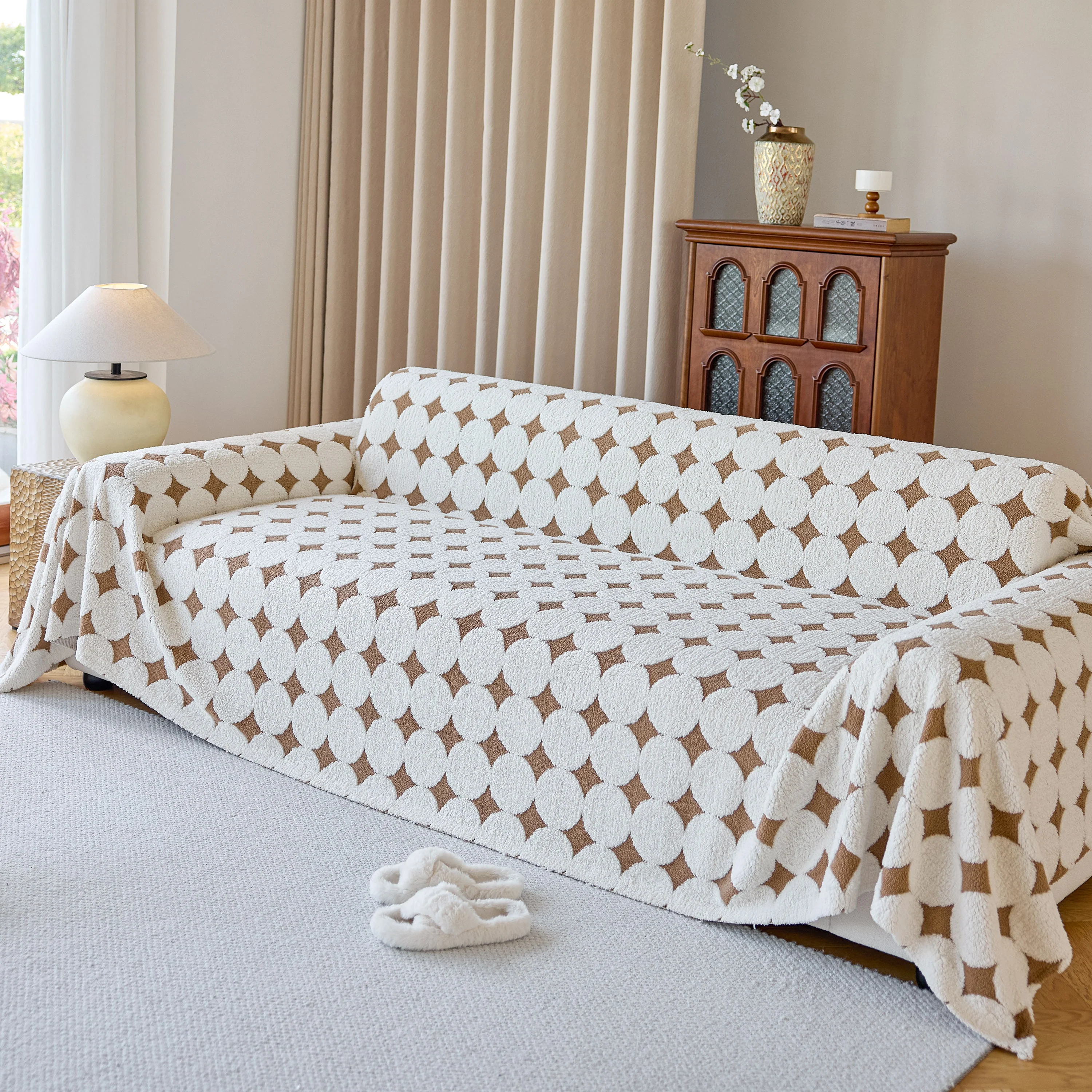 Geometric Jacquard Plush Warm Sofa Couch Cover Coral Fleece Throw Blanket for Couch - Image 47