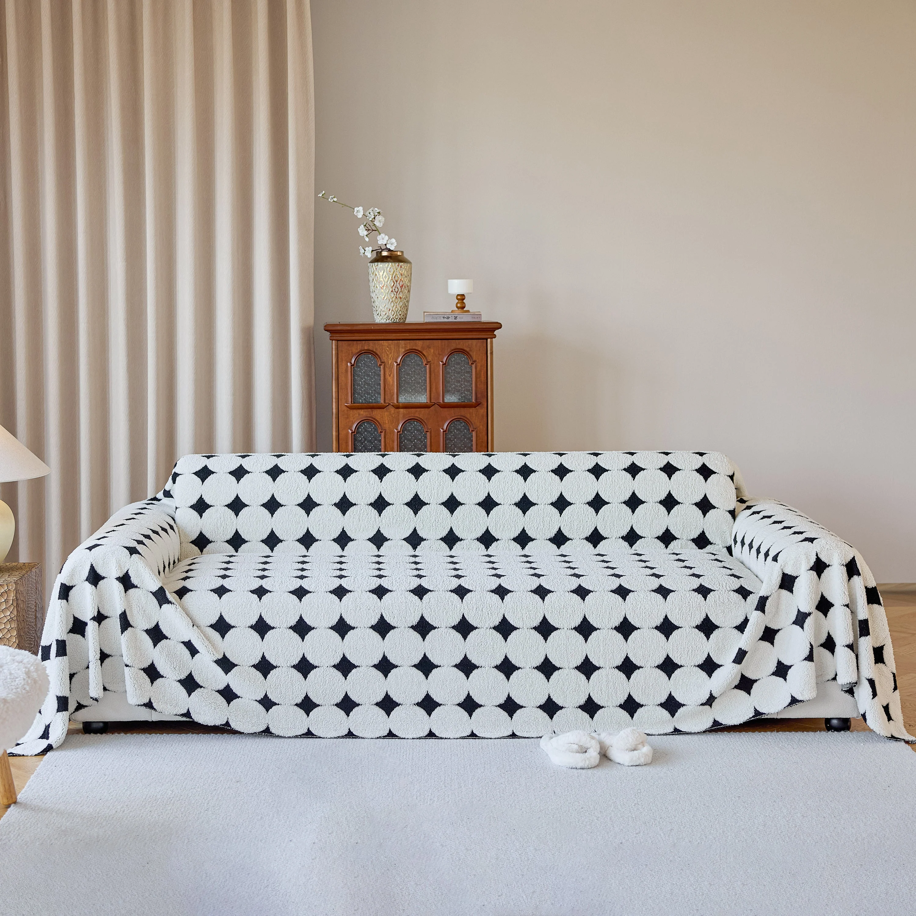 Geometric Jacquard Plush Warm Sofa Couch Cover Coral Fleece Throw Blanket for Couch - Image 49
