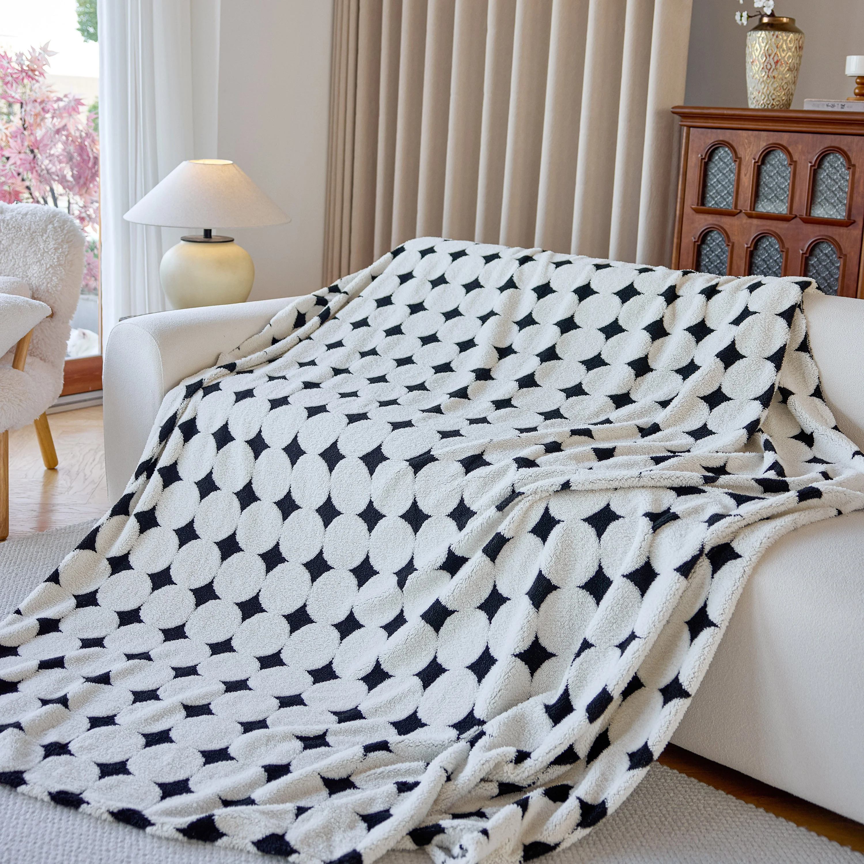 Geometric Jacquard Plush Warm Sofa Couch Cover Coral Fleece Throw Blanket for Couch - Image 53