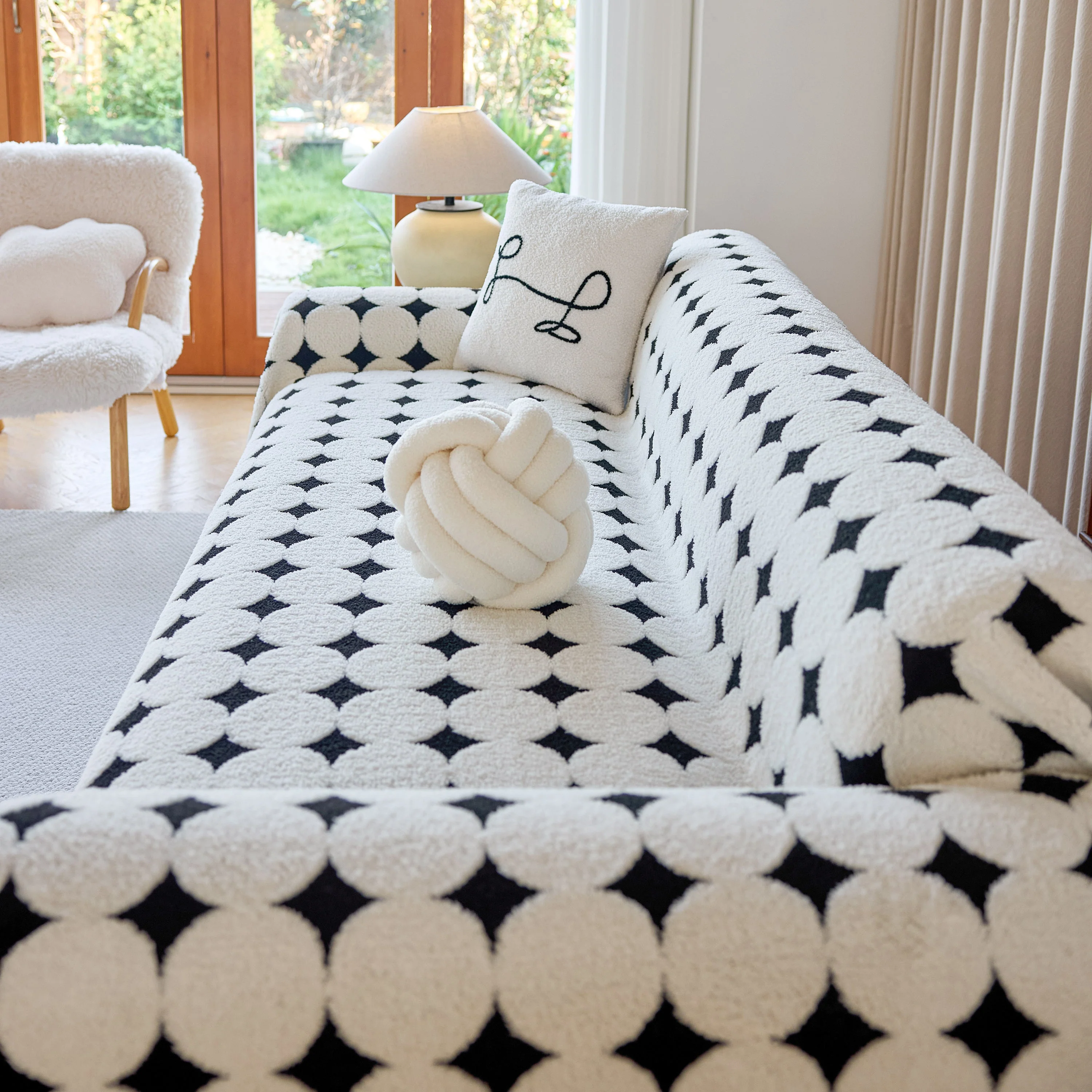 Geometric Jacquard Plush Warm Sofa Couch Cover Coral Fleece Throw Blanket for Couch - Image 55