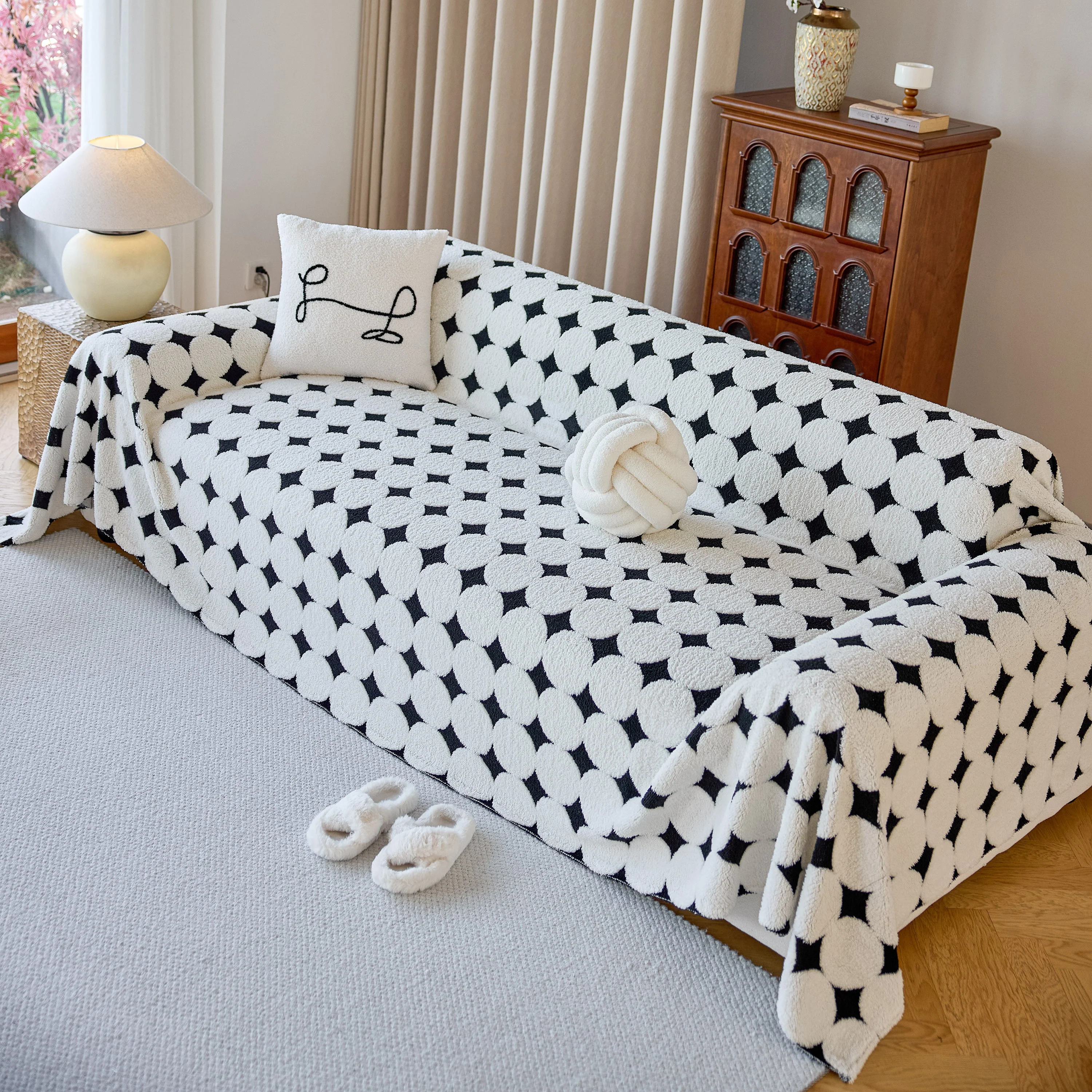 Geometric Jacquard Plush Warm Sofa Couch Cover Coral Fleece Throw Blanket for Couch - Image 61