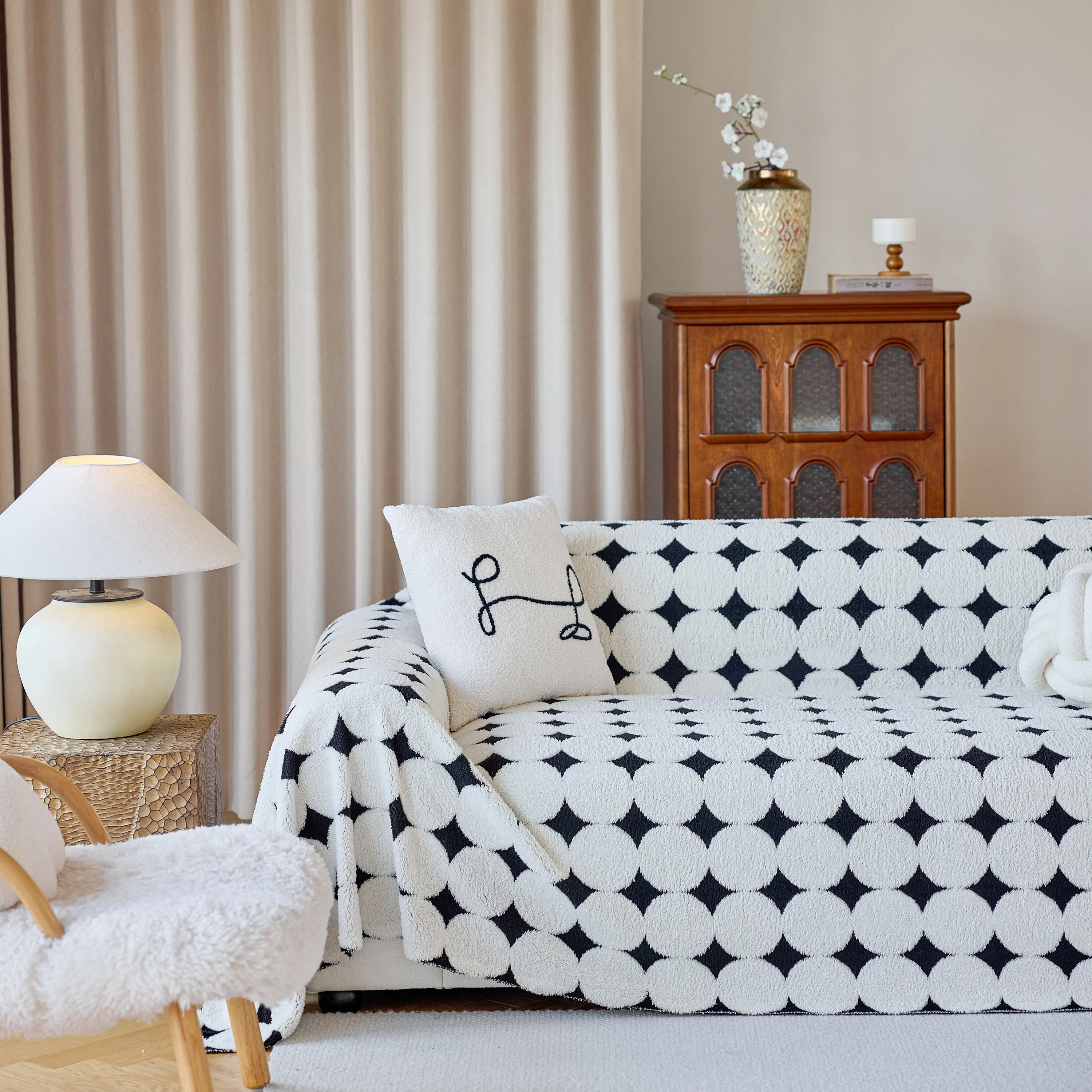 Geometric Jacquard Plush Warm Sofa Couch Cover Coral Fleece Throw Blanket for Couch - Image 63
