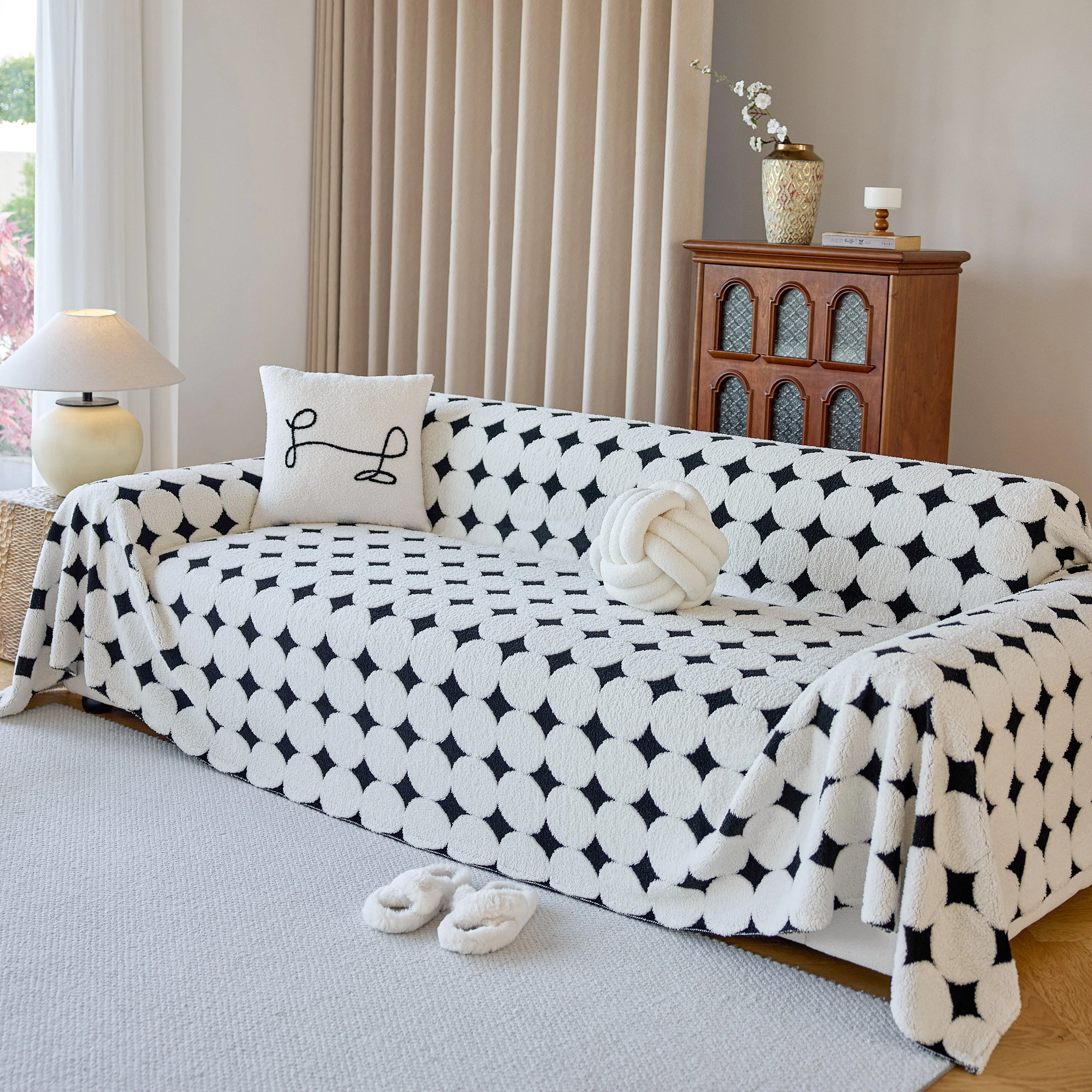 Geometric Jacquard Plush Warm Sofa Couch Cover Coral Fleece Throw Blanket for Couch - Image 64