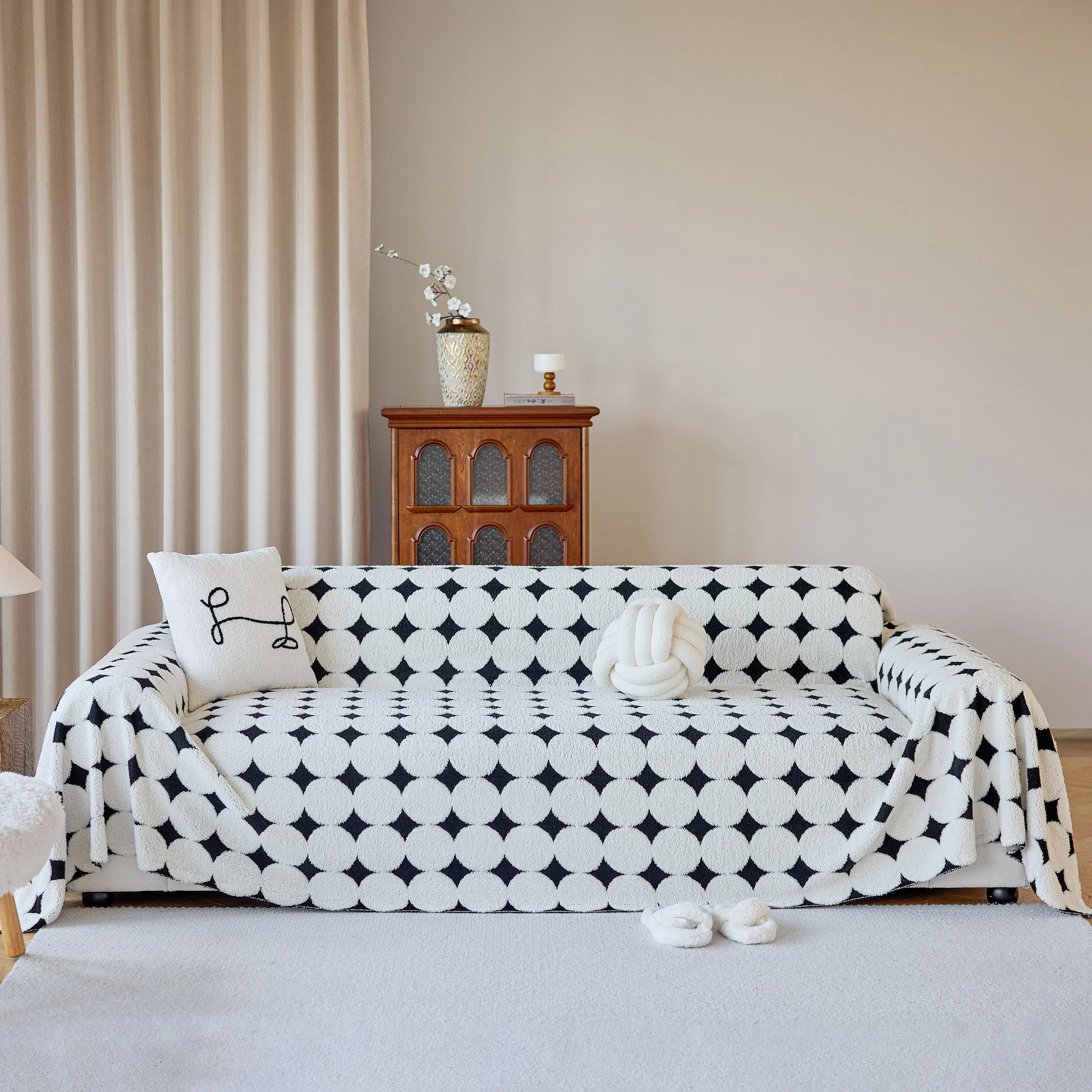 Geometric Jacquard Plush Warm Sofa Couch Cover Coral Fleece Throw Blanket for Couch - Image 65