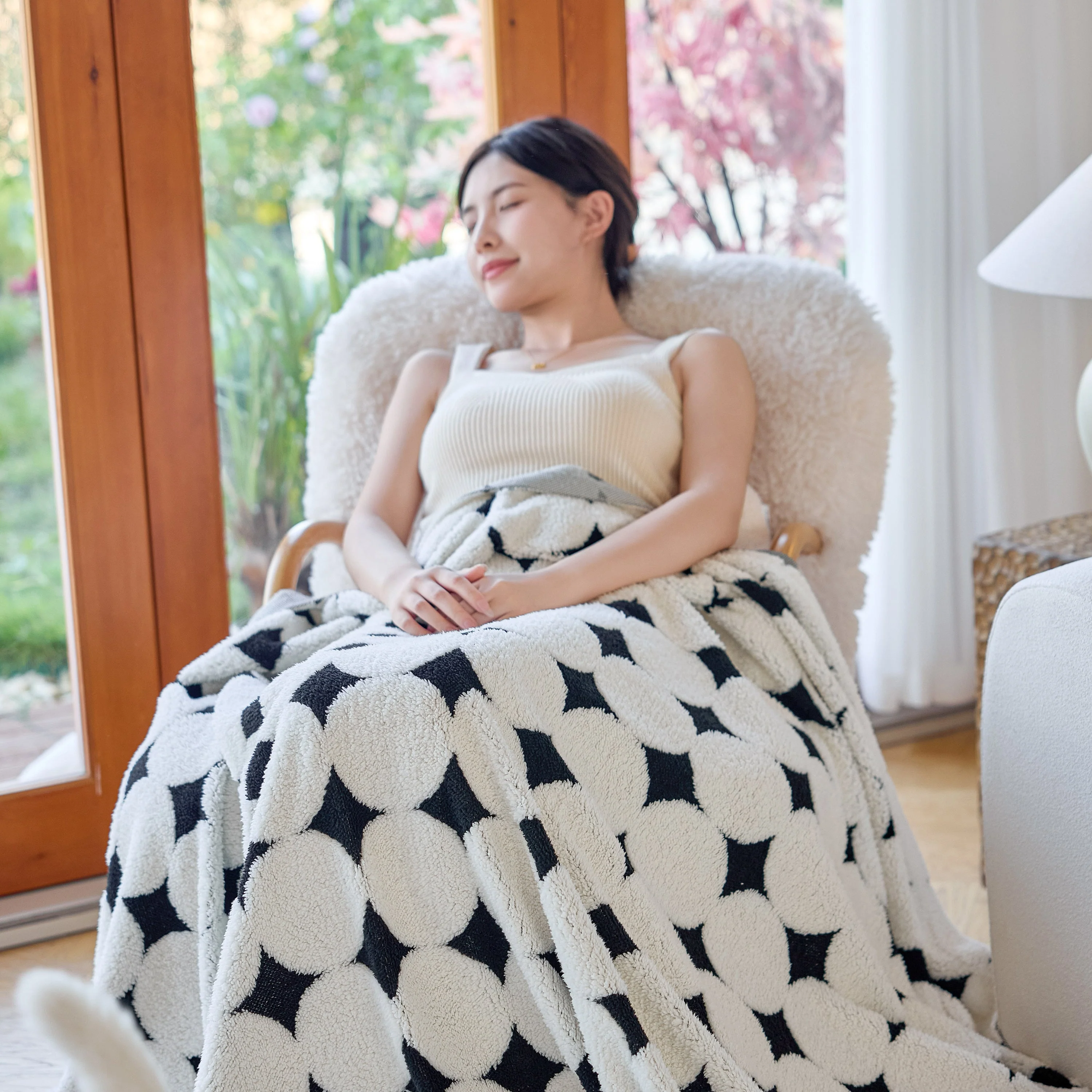 Geometric Jacquard Plush Warm Sofa Couch Cover Coral Fleece Throw Blanket for Couch - Image 67
