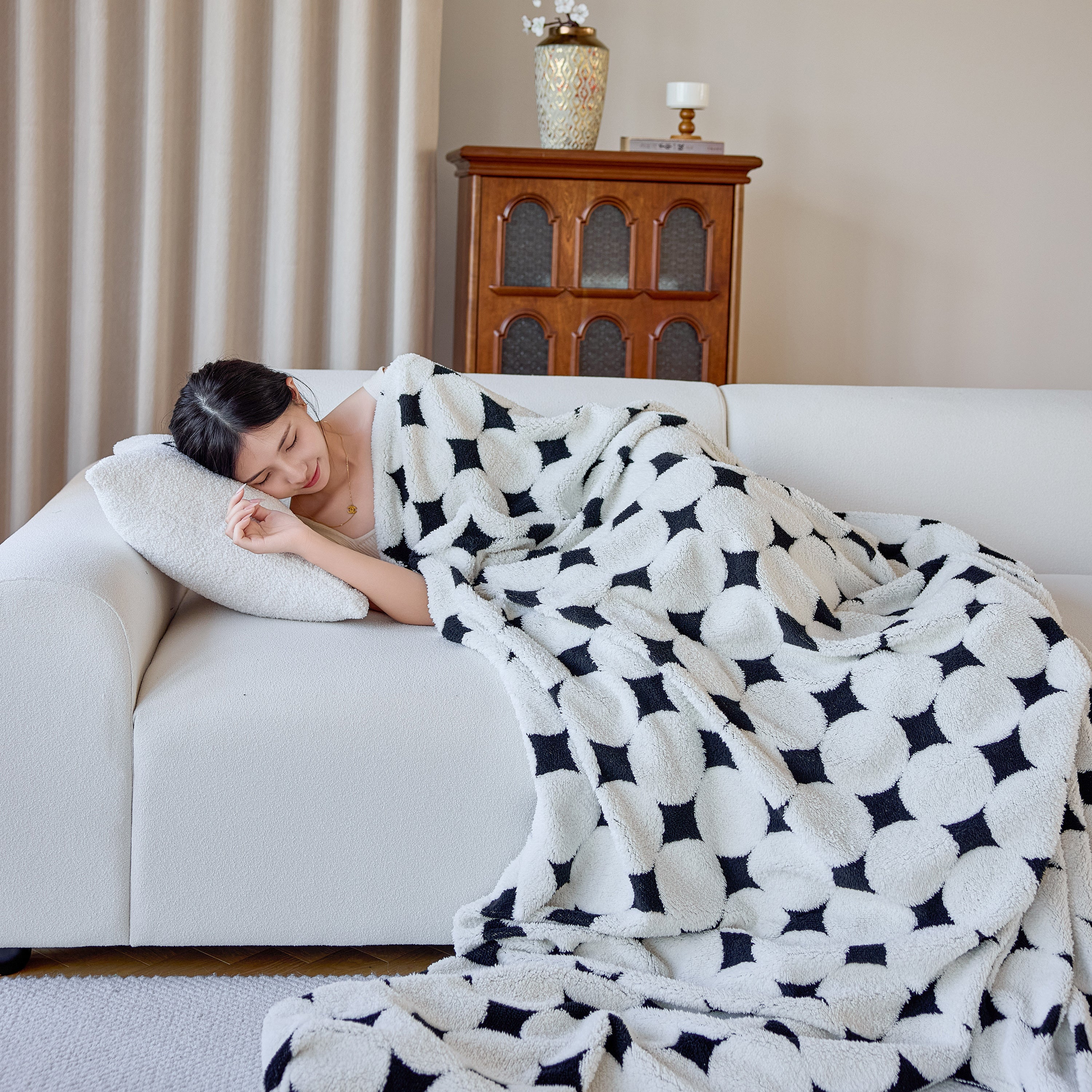 Geometric Jacquard Plush Warm Sofa Couch Cover Coral Fleece Throw Blanket for Couch - Image 78