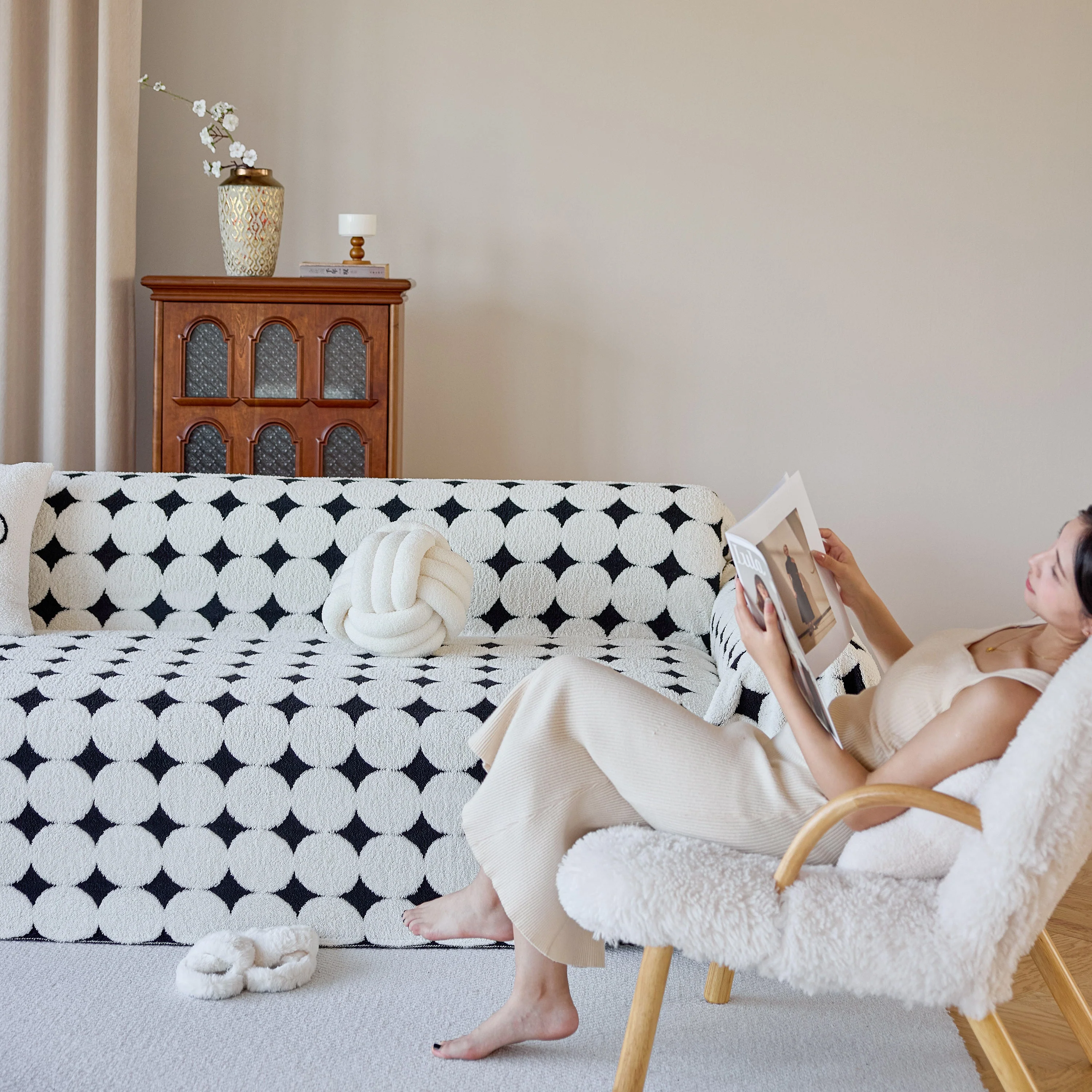 Geometric Jacquard Plush Warm Sofa Couch Cover Coral Fleece Throw Blanket for Couch - Image 82