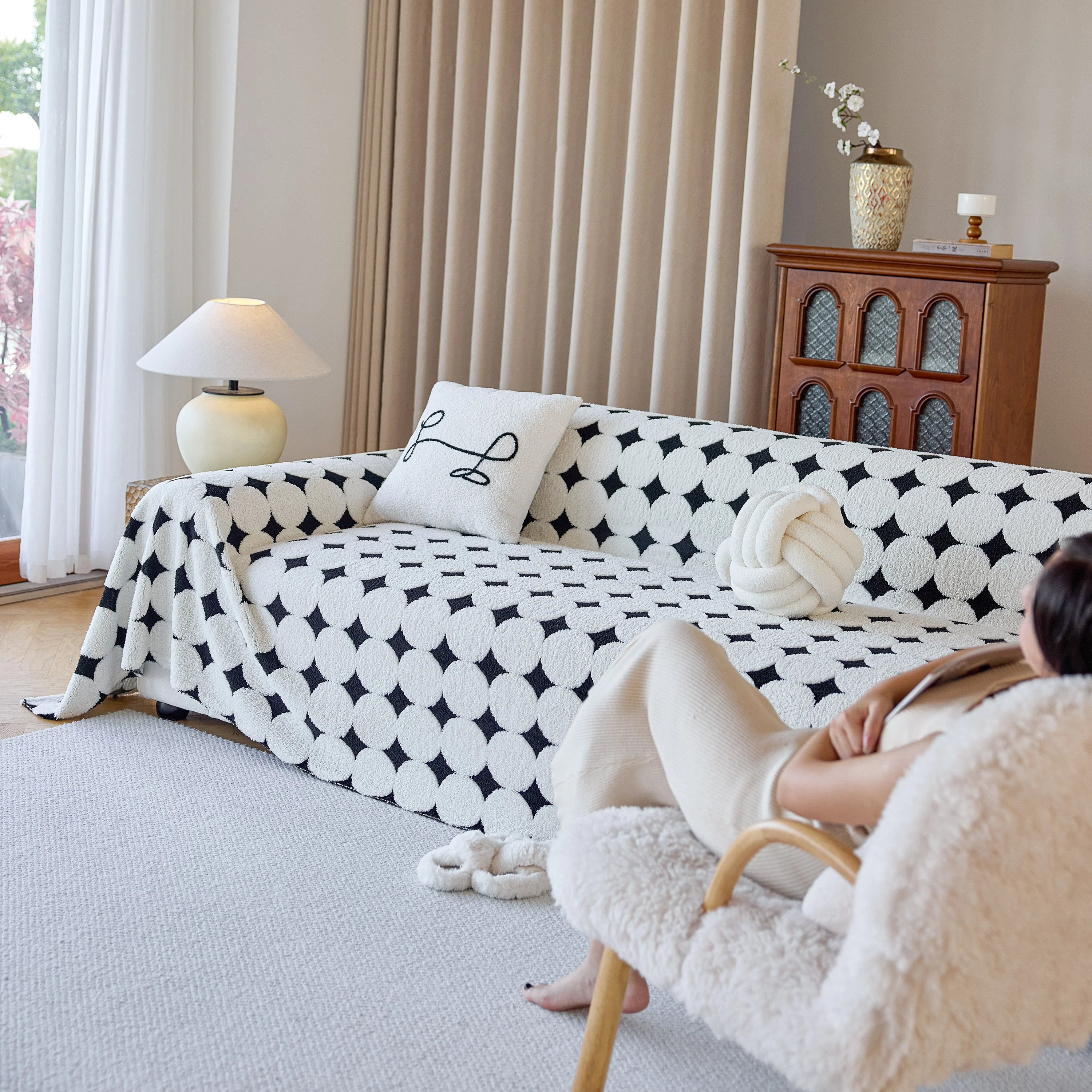 Geometric Jacquard Plush Warm Sofa Couch Cover Coral Fleece Throw Blanket for Couch - Image 84