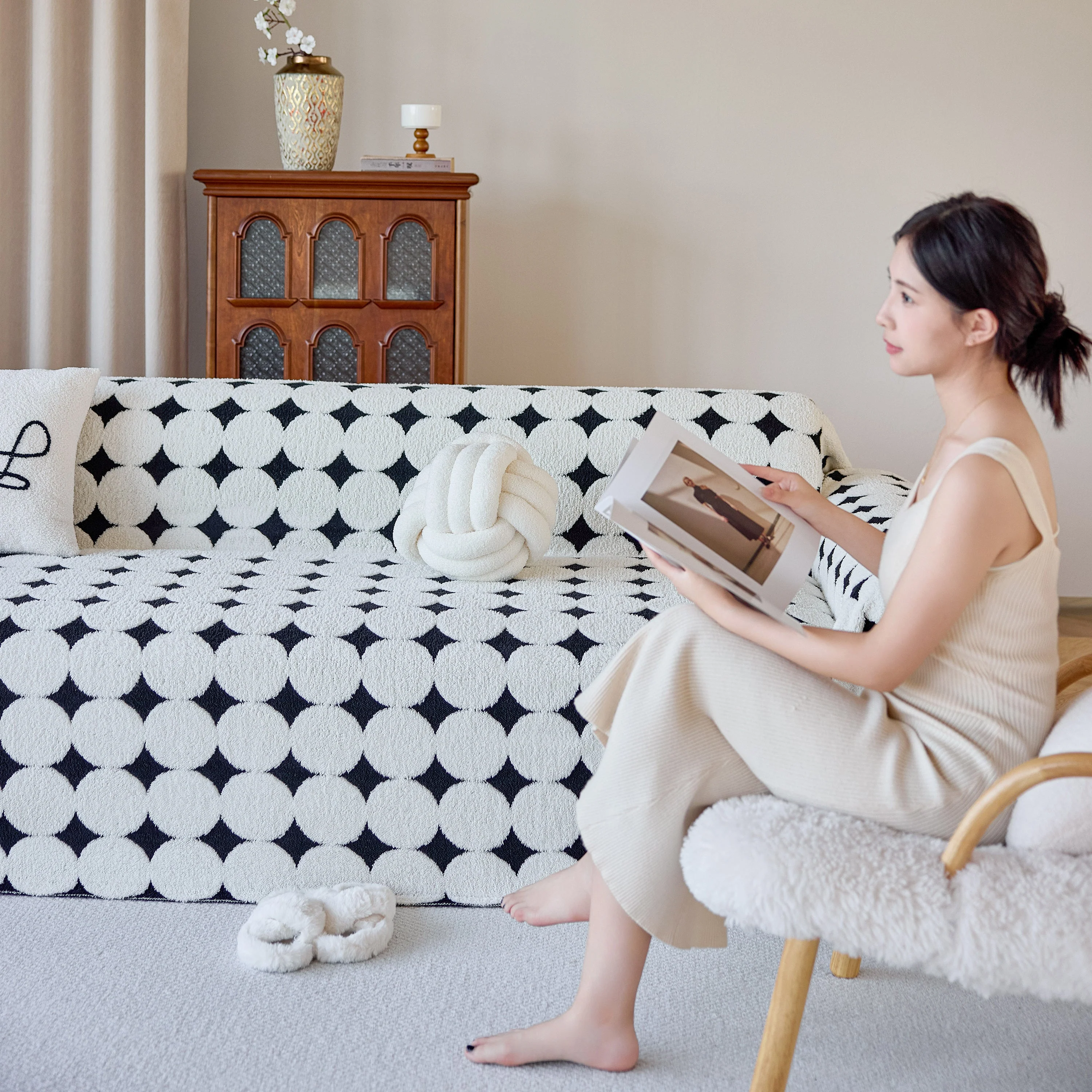Geometric Jacquard Plush Warm Sofa Couch Cover Coral Fleece Throw Blanket for Couch - Image 85