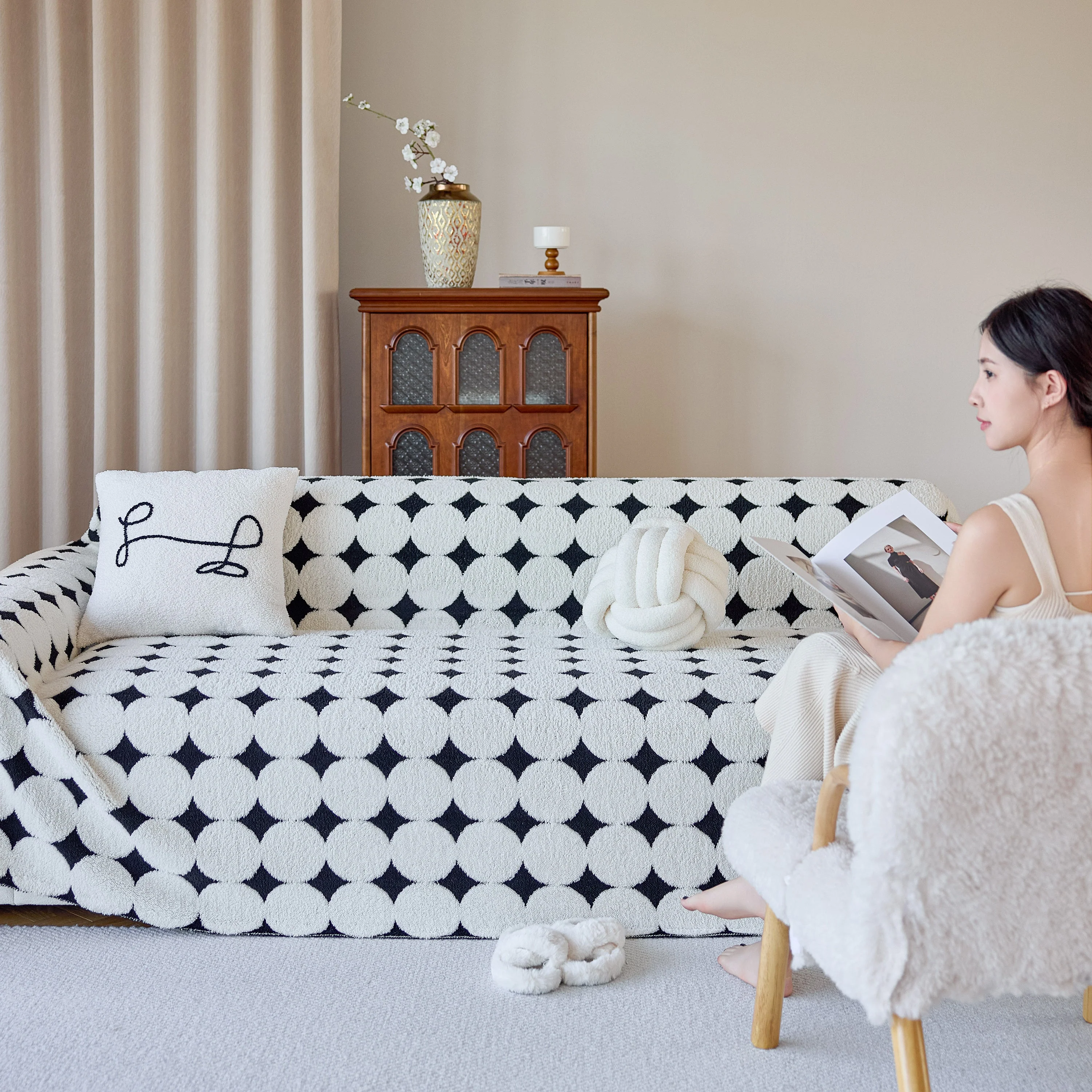 Geometric Jacquard Plush Warm Sofa Couch Cover Coral Fleece Throw Blanket for Couch - Image 89