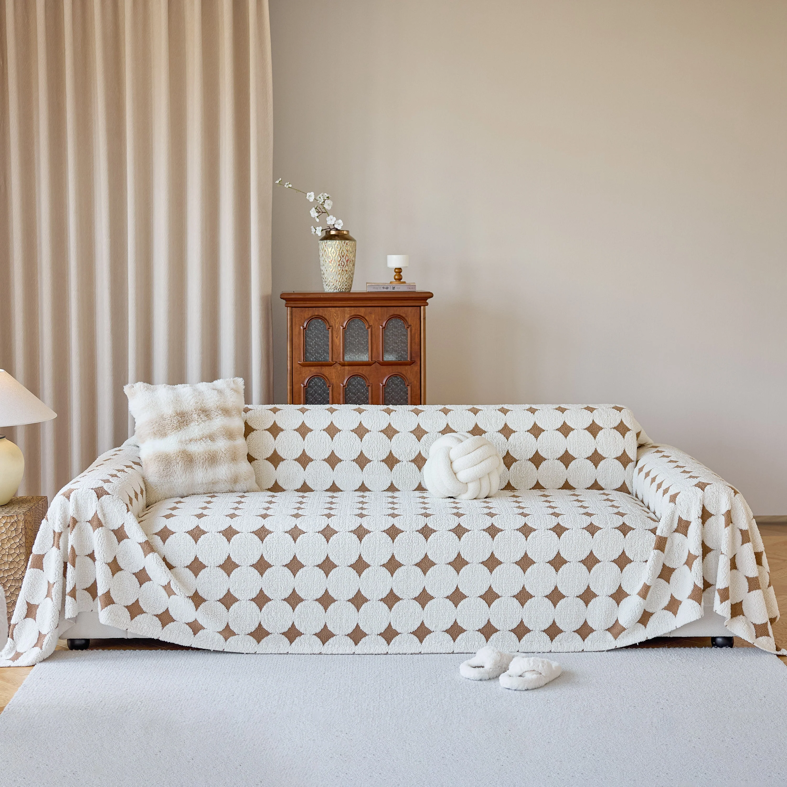 Geometric Jacquard Plush Warm Sofa Couch Cover Coral Fleece Throw Blanket for Couch - Image 99