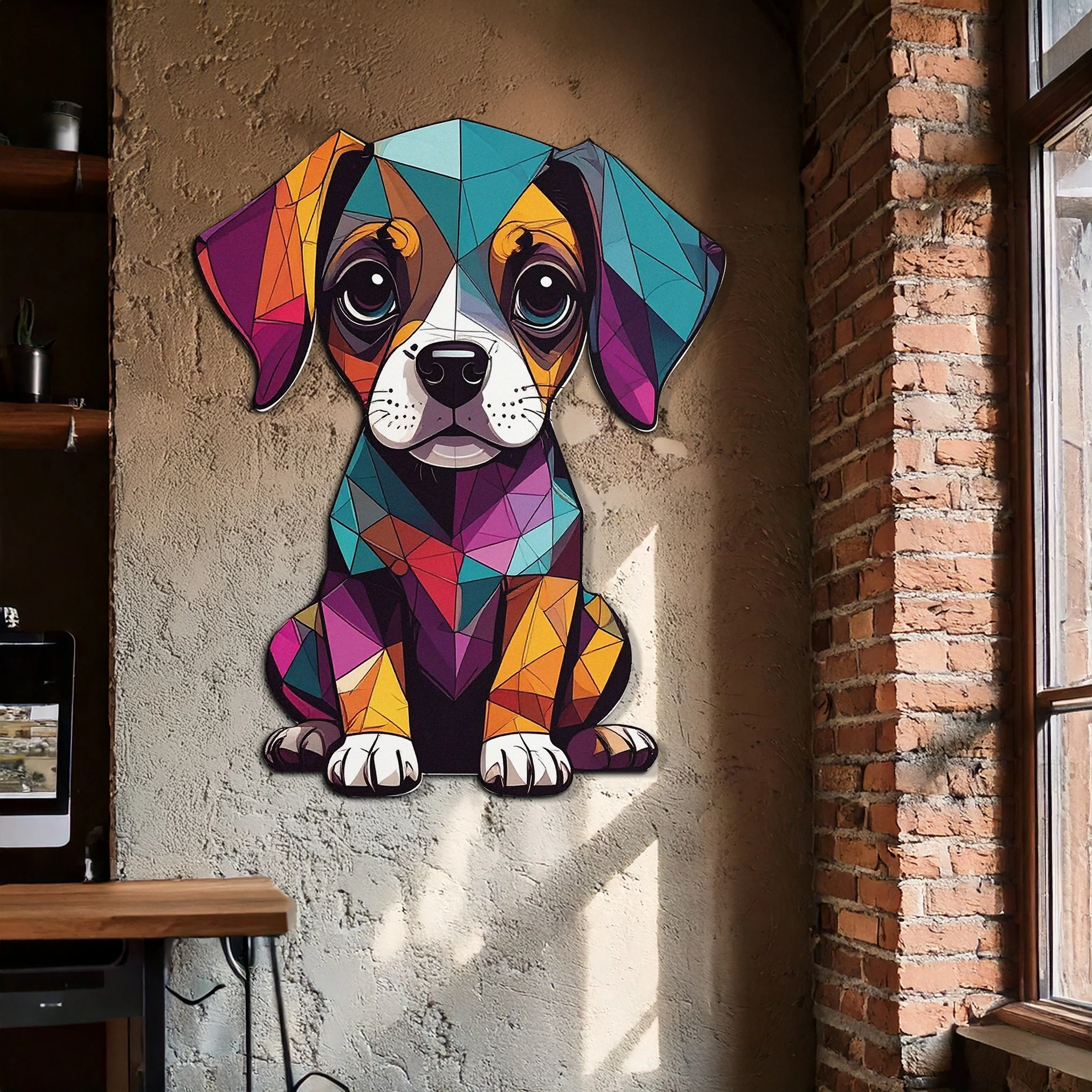Geometric Puppy Metal Wall Art – Color Pop Dog Decor-KAFUVM039 - Image 2