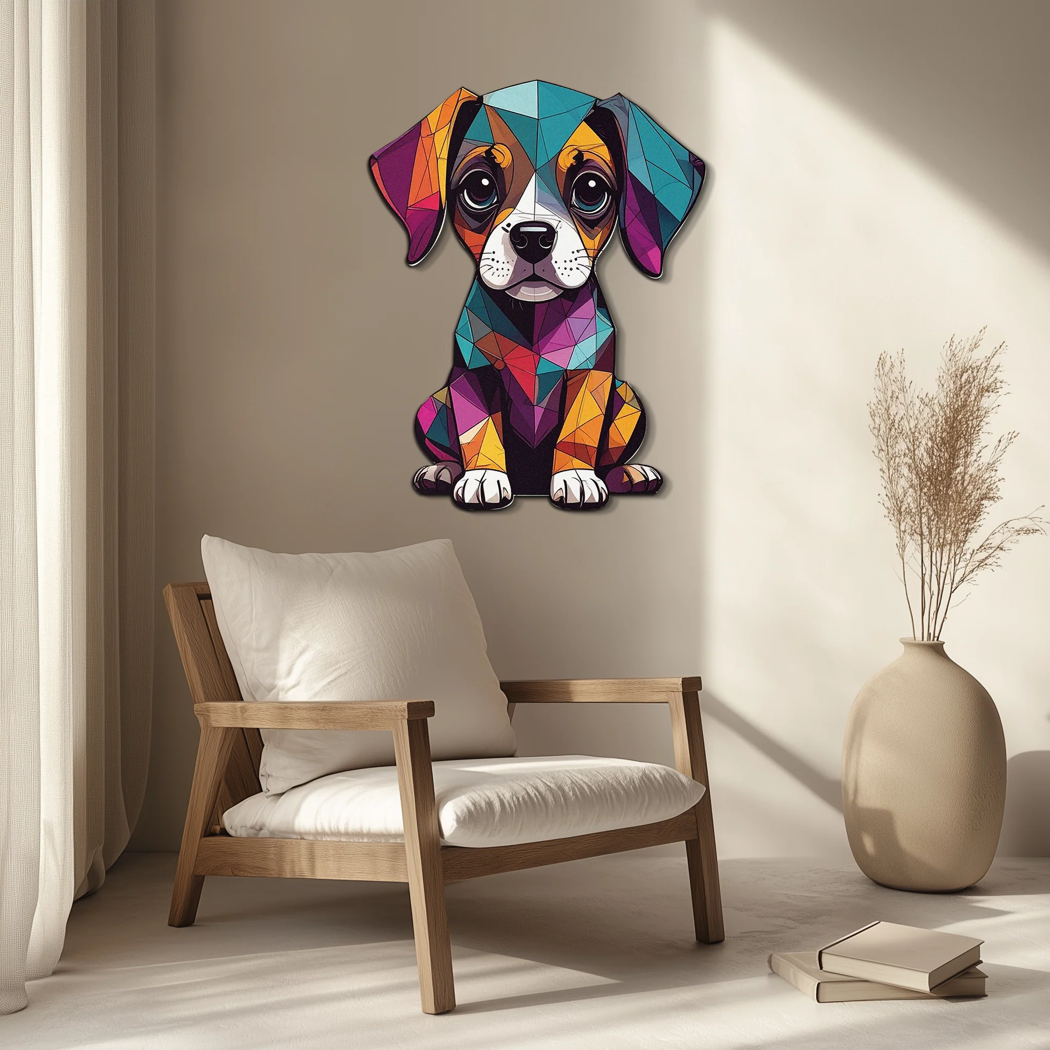 Geometric Puppy Metal Wall Art – Color Pop Dog Decor-KAFUVM039 - Image 3