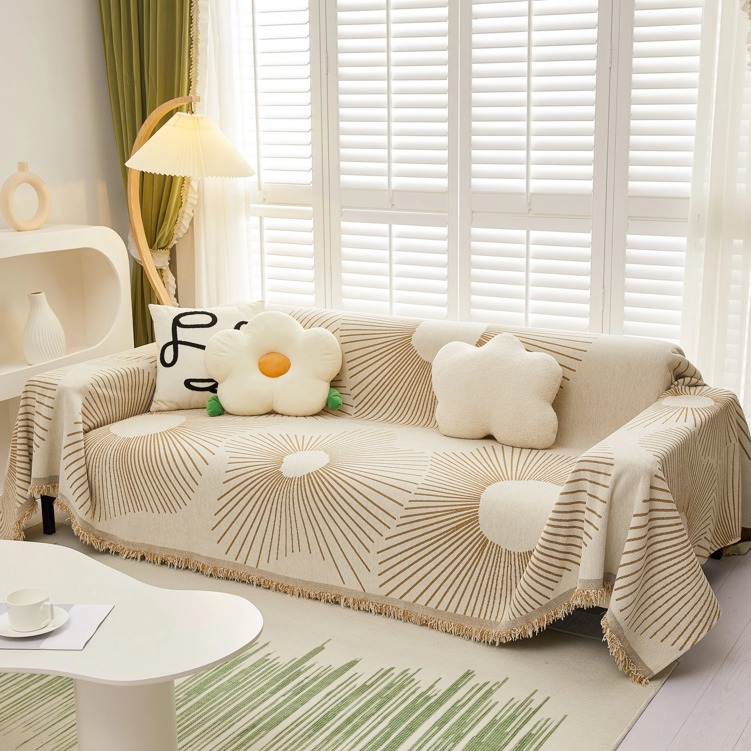 Geometric Radial Striped L-Shape Sofa Cover: Thick, Reversible Furniture Blanket for Kids and Pets - Image 10