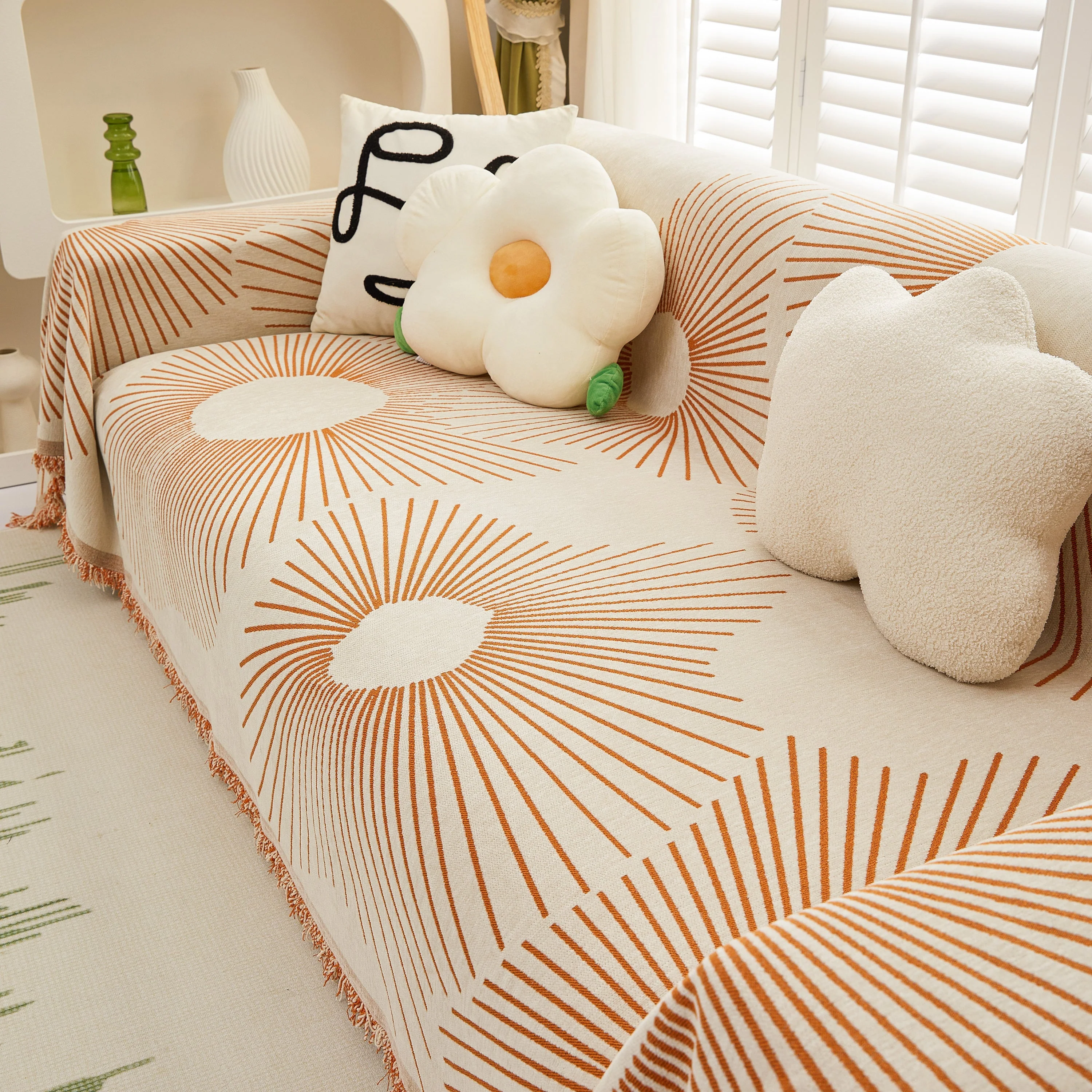 Geometric Radial Striped L-Shape Sofa Cover: Thick, Reversible Furniture Blanket for Kids and Pets - Image 101