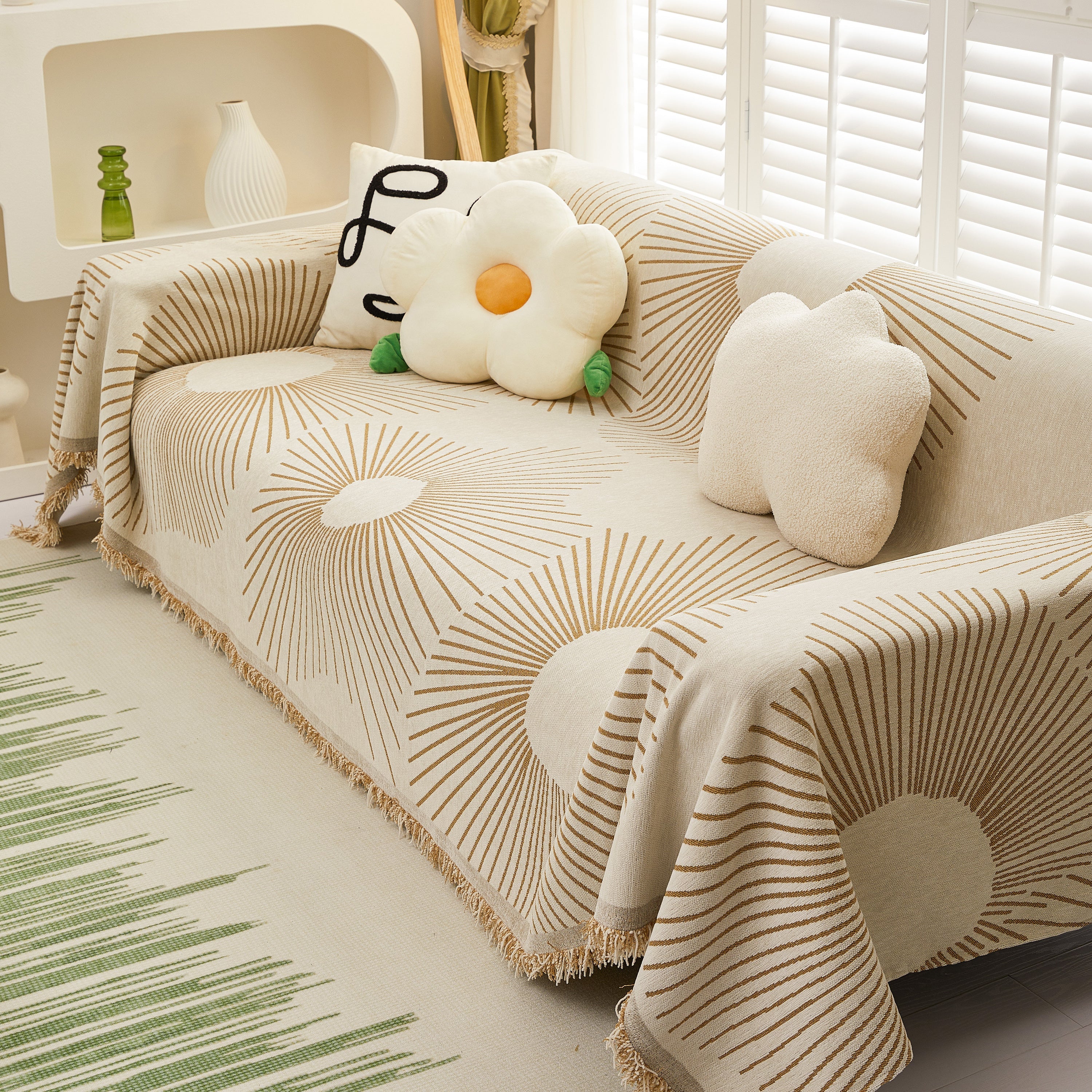 Geometric Radial Striped L-Shape Sofa Cover: Thick, Reversible Furniture Blanket for Kids and Pets - Image 11
