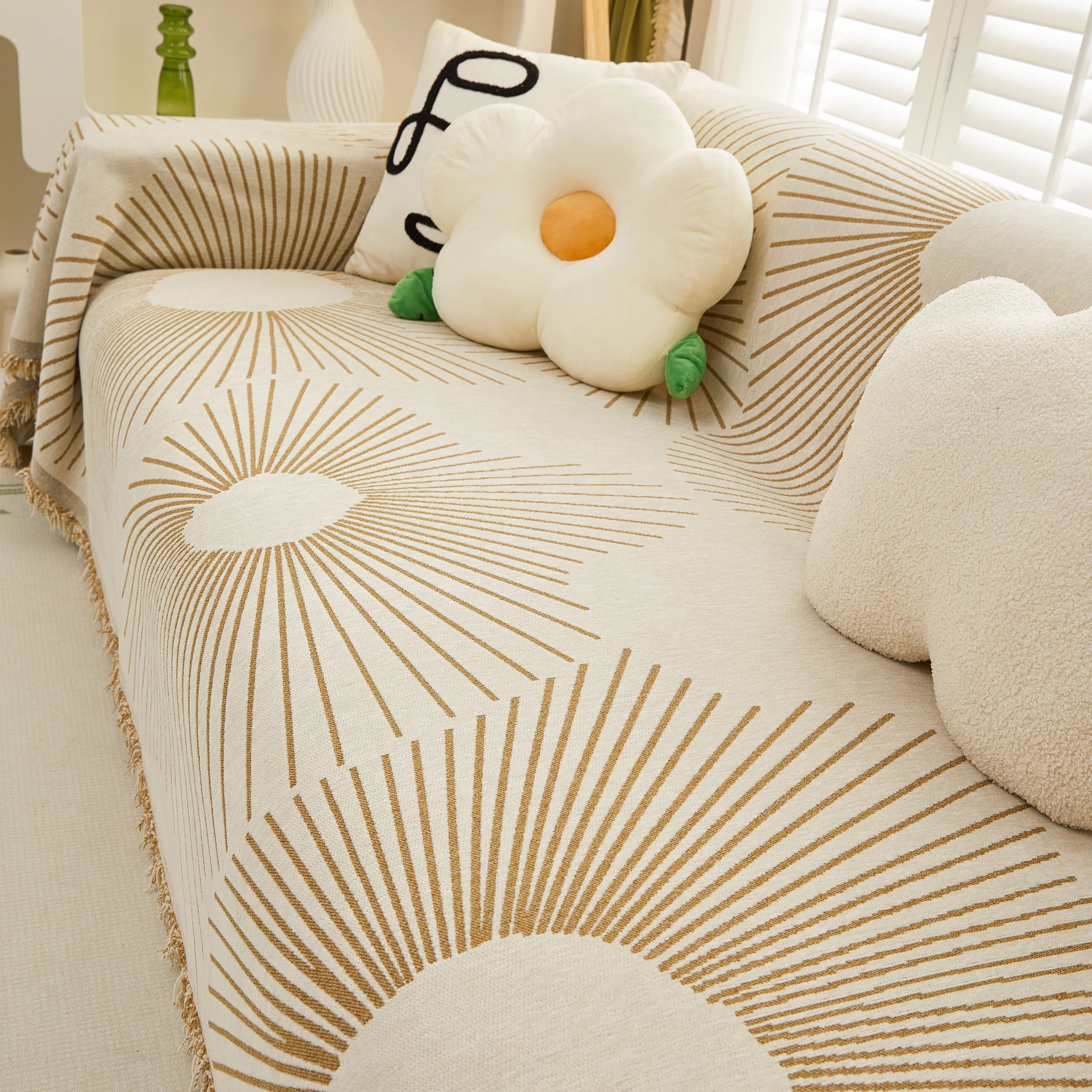 Geometric Radial Striped L-Shape Sofa Cover: Thick, Reversible Furniture Blanket for Kids and Pets - Image 13